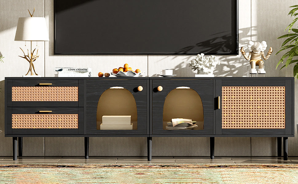 70" Rattan LED Light Entertainment TV Stand