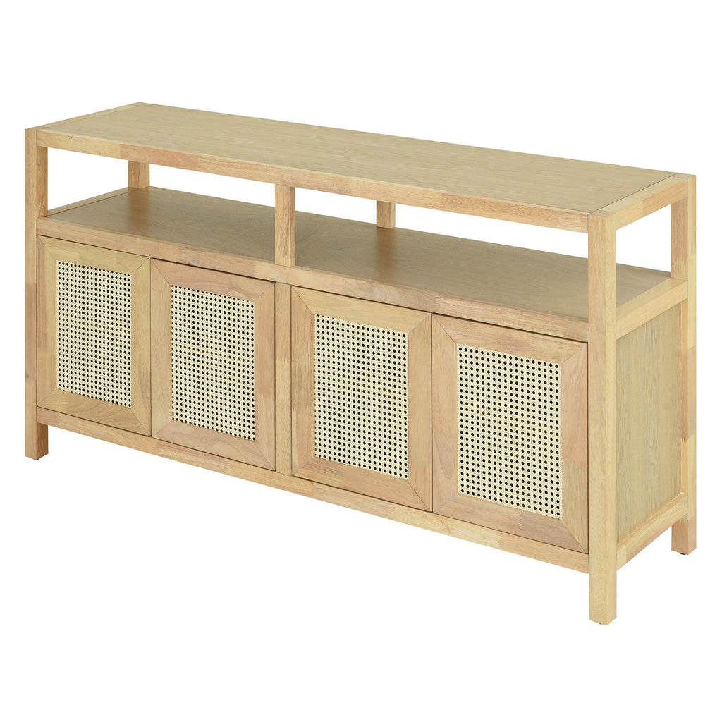 Bohemian Style Rattan Storage Cabinet with 3-position Adjustable Shelves