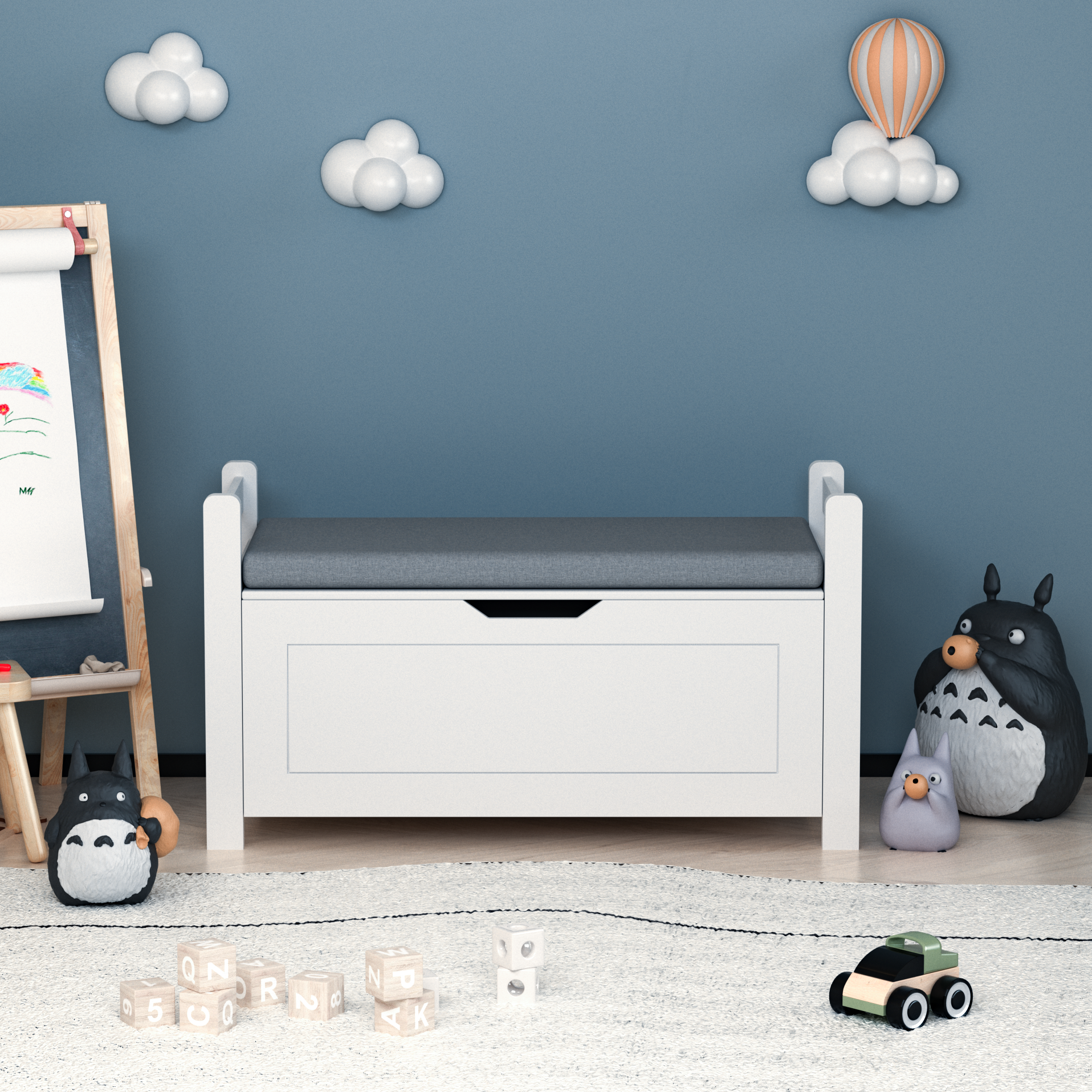 Kids Toy Box Chest Large Storage Cabinet with Cushion Seat