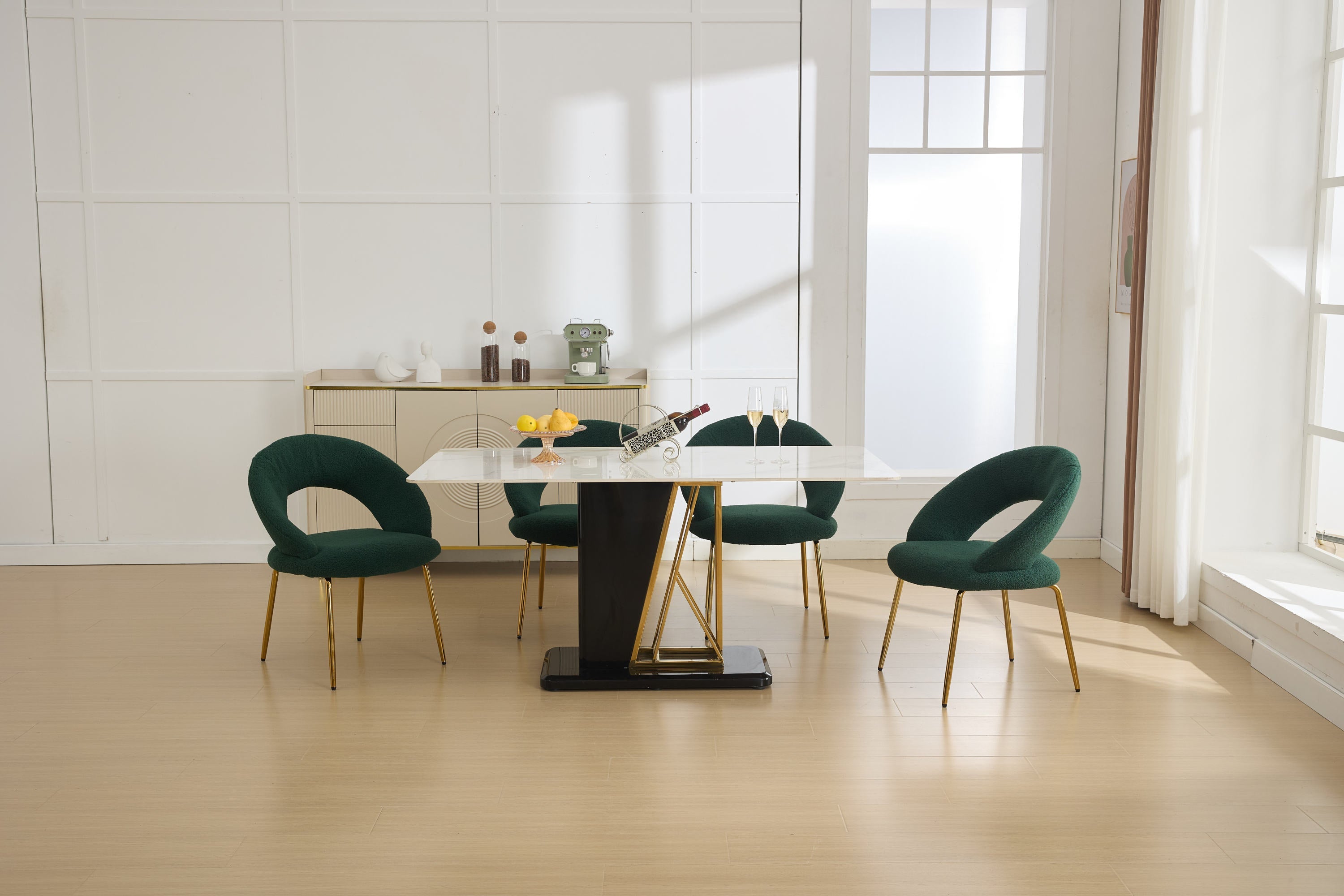 Velvet/Teddy Fabric Dining Chairs with Curved Backrest