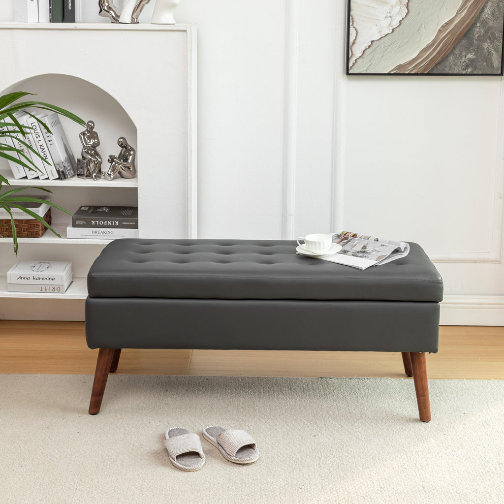 Brown PU Leather Storage Bench