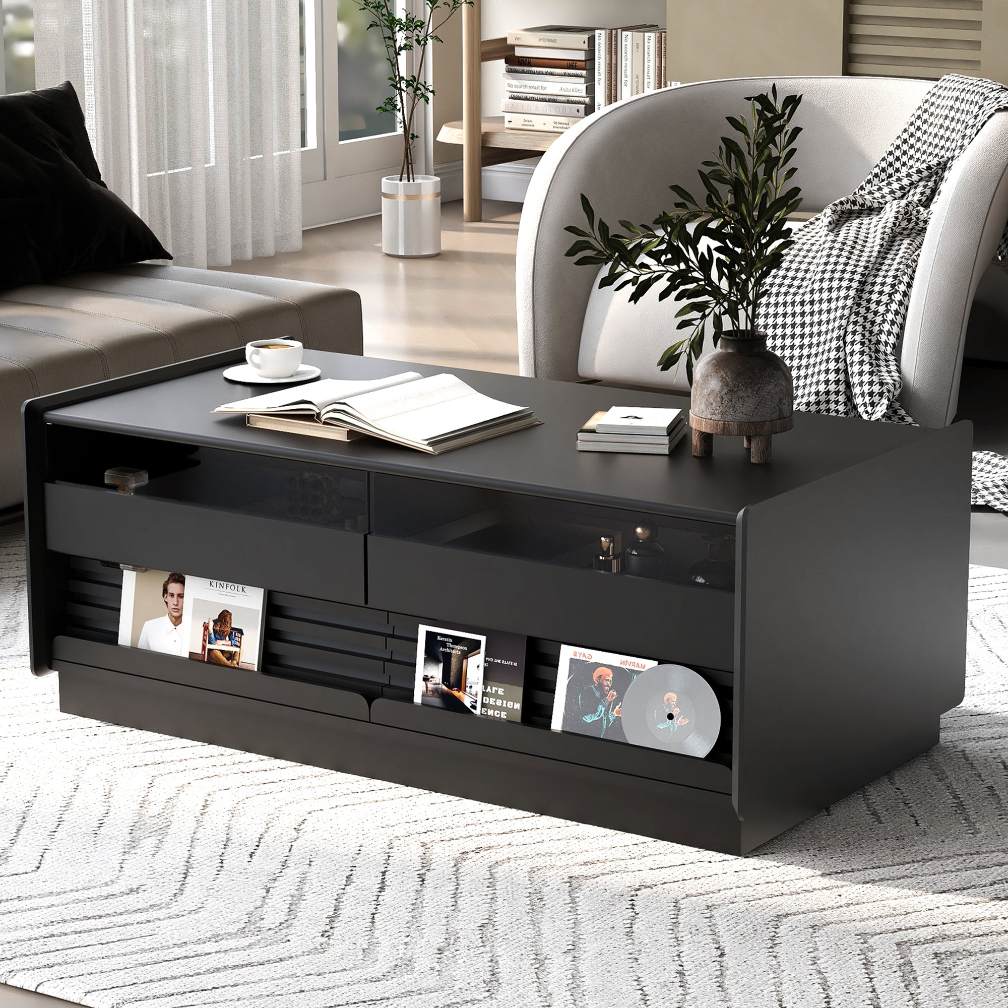 Modern 47.2' Wood Coffee Table with Fluted Style