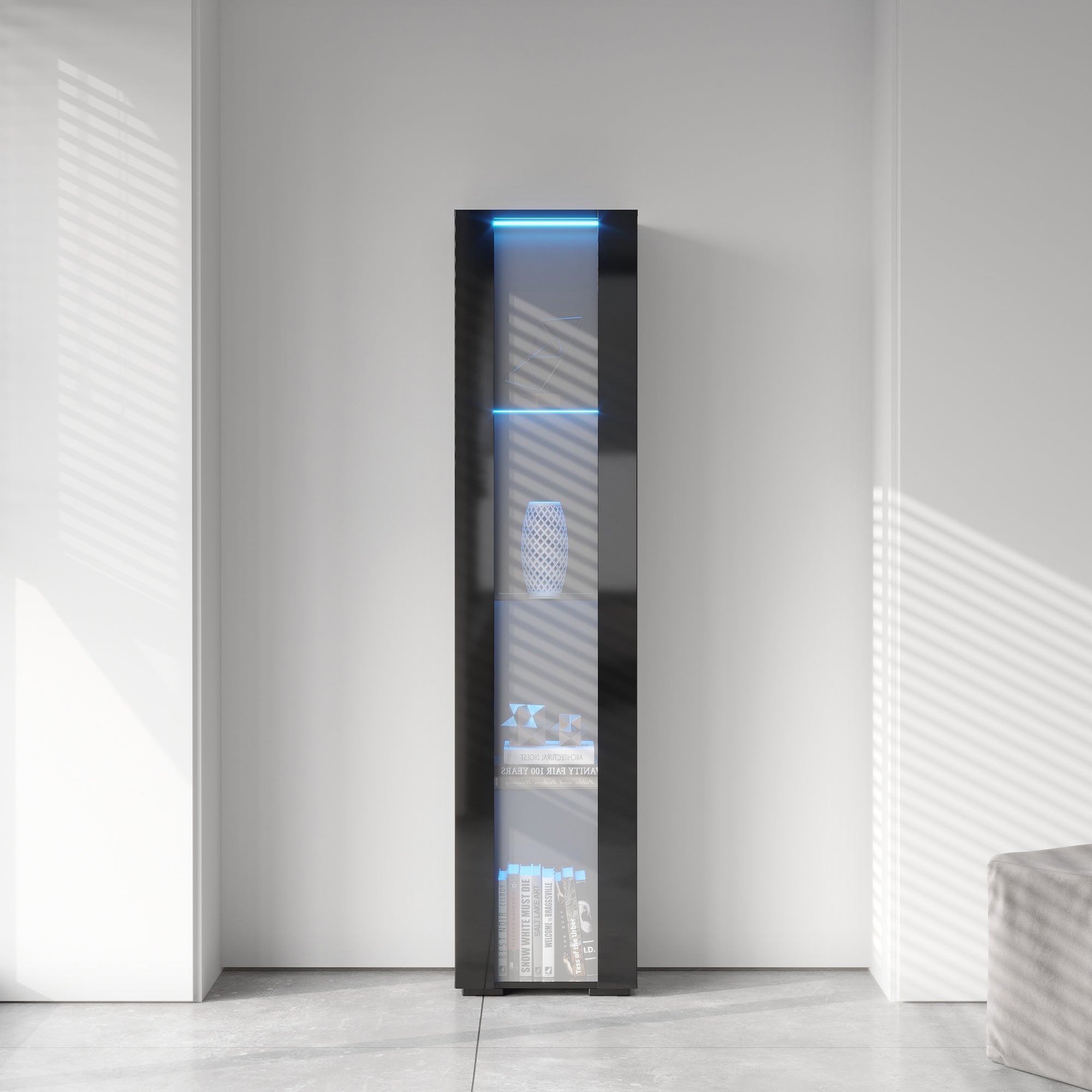 Black Side Cabinet with Aluminum Strip Lamp