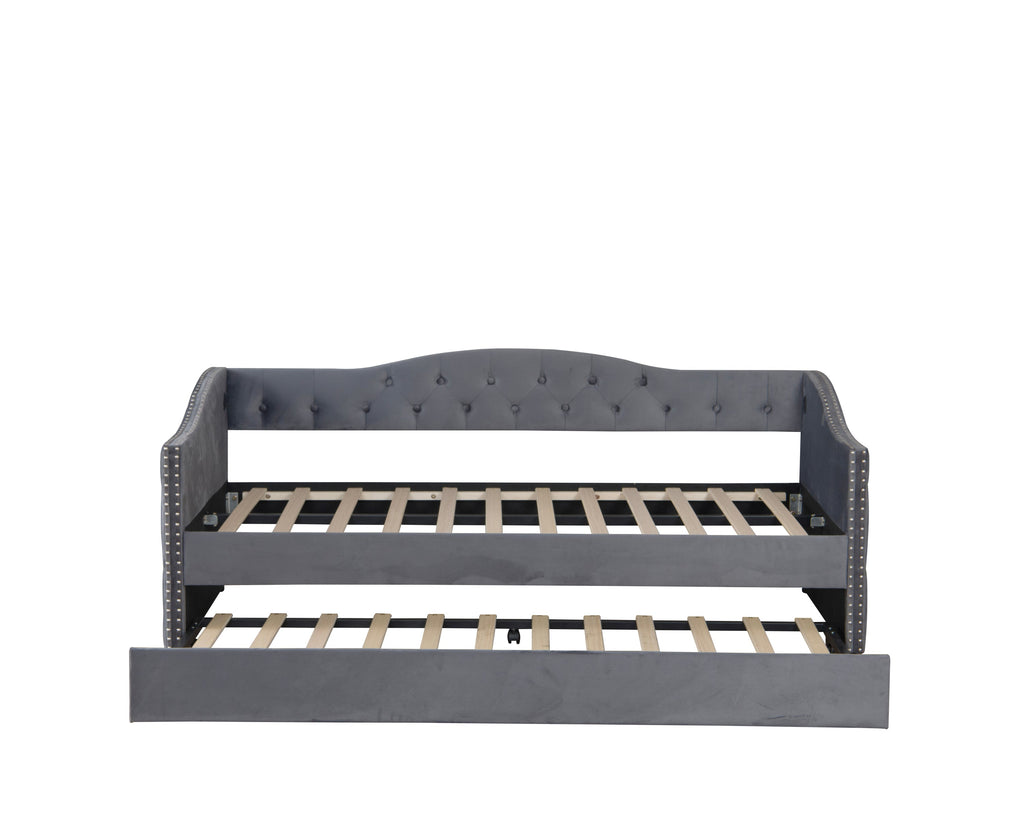 Twin Size Upholstered Daybed with Trundle and USB Charging Design