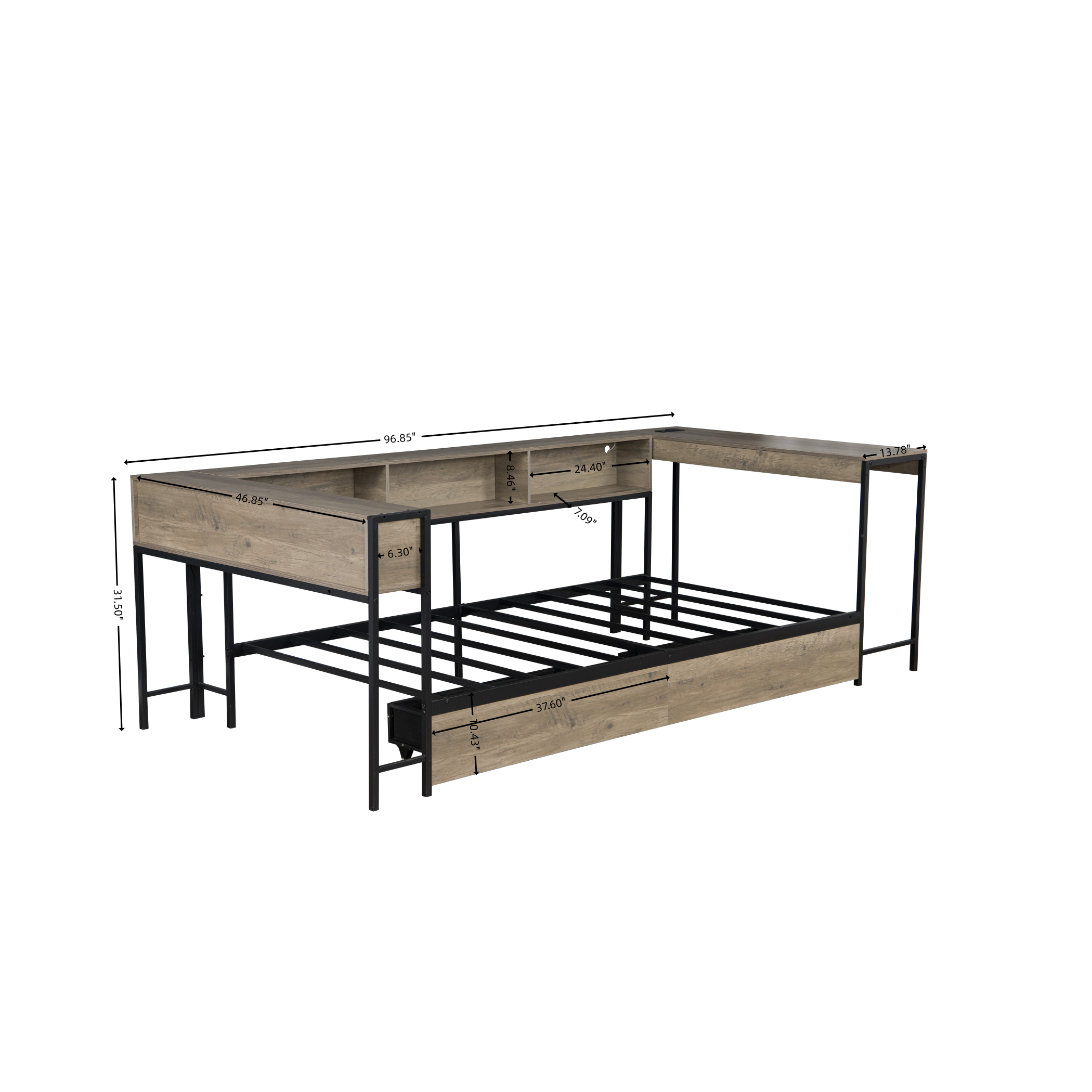 Modern Twin Bed with LED Light and Charging Station