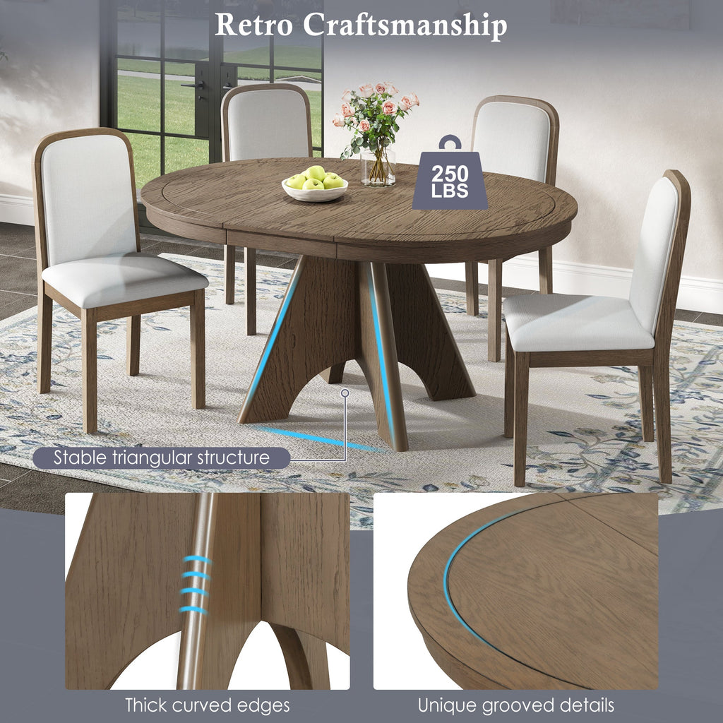 Vintage Extendable Dining Table Set with 4 Upholstered Chairs