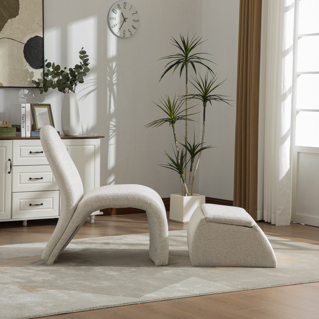 24.8 ' Wide Modern Upholstered Armless Chair with Storage Ottoman