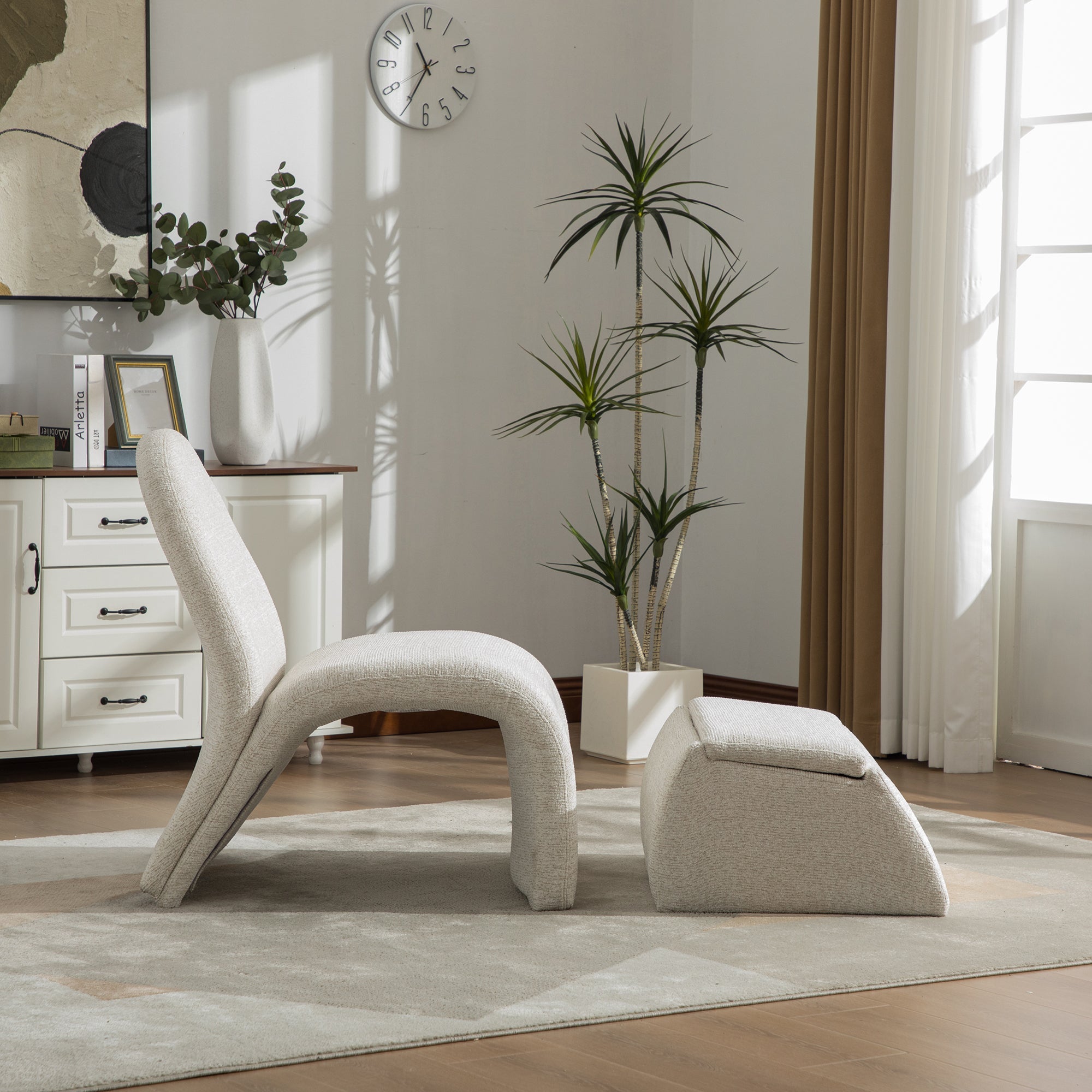 24.8 ' Wide Modern Upholstered Armless Chair with Storage Ottoman