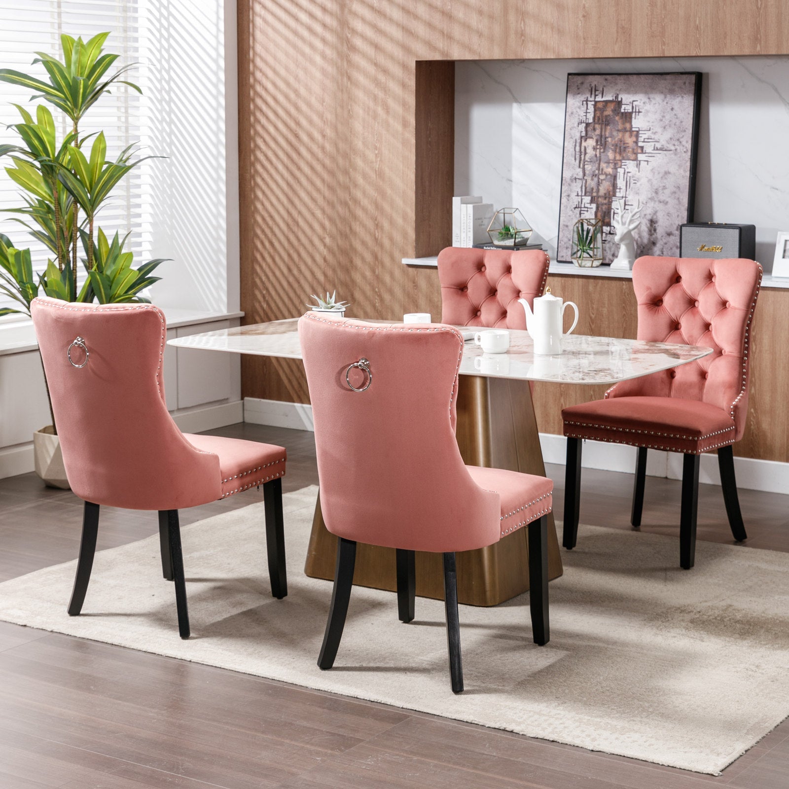 Modern High-end Tufted Solid Wood Velvet Dining Chair(Set of 2)