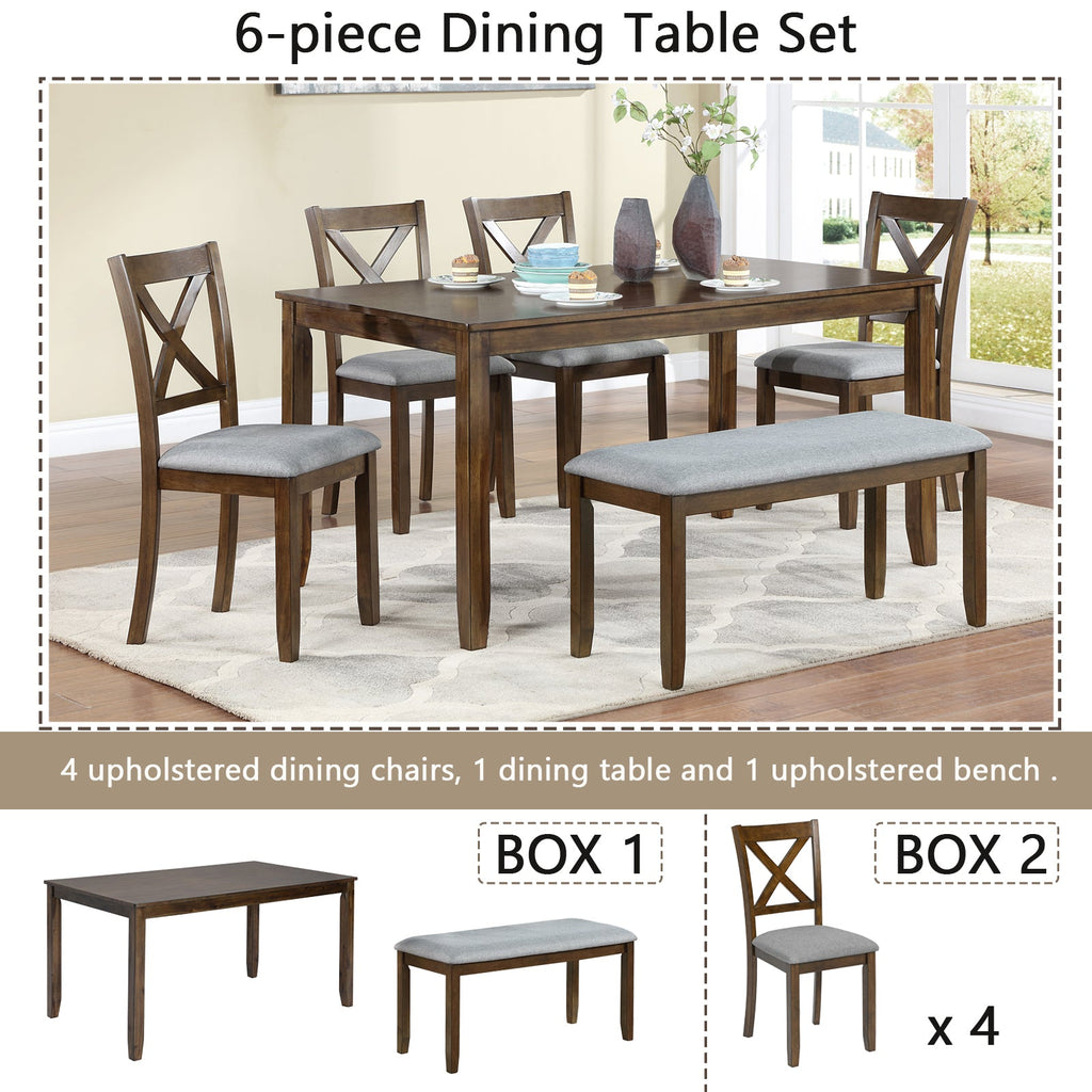 Rectangular Wooden Dining Table (Set for 6)