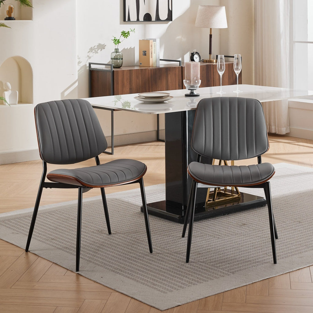 Mid Century Modern Retro Faux Leather Dining Chairs with Walnut Bentwood (Set of 2)