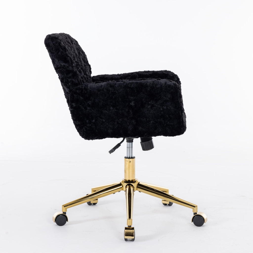 Artificial Rabbit Hair Home Office Chair with Golden Metal Base
