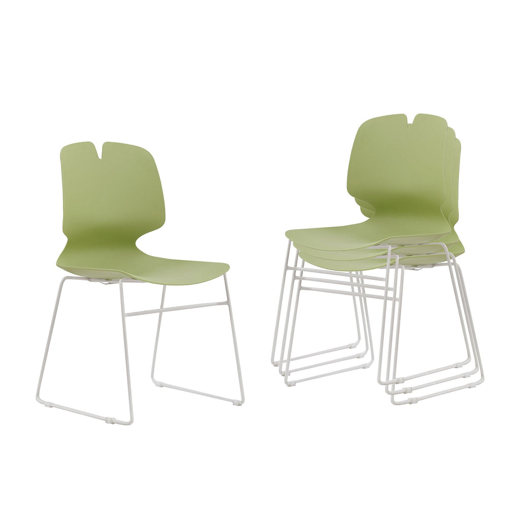 Modern Stacking Office Chairs Set of 4 Green Grey PP 180kg Capacity