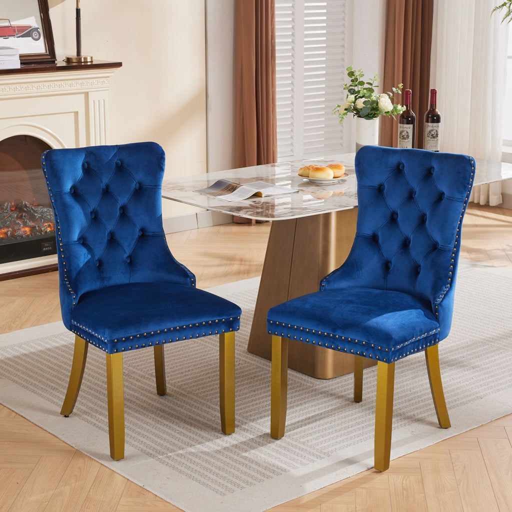 Mid-Century Velvet Dining Chairs with Lion Head Pull Ring (Set of 2)