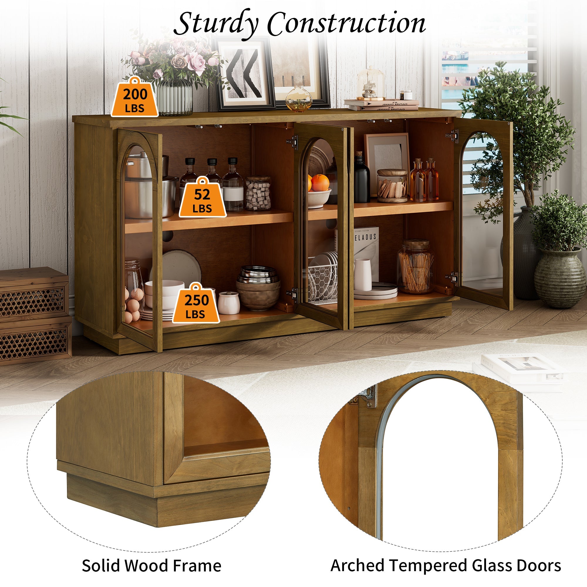 4-Door Large Arched Buffet  Storage Cabinet