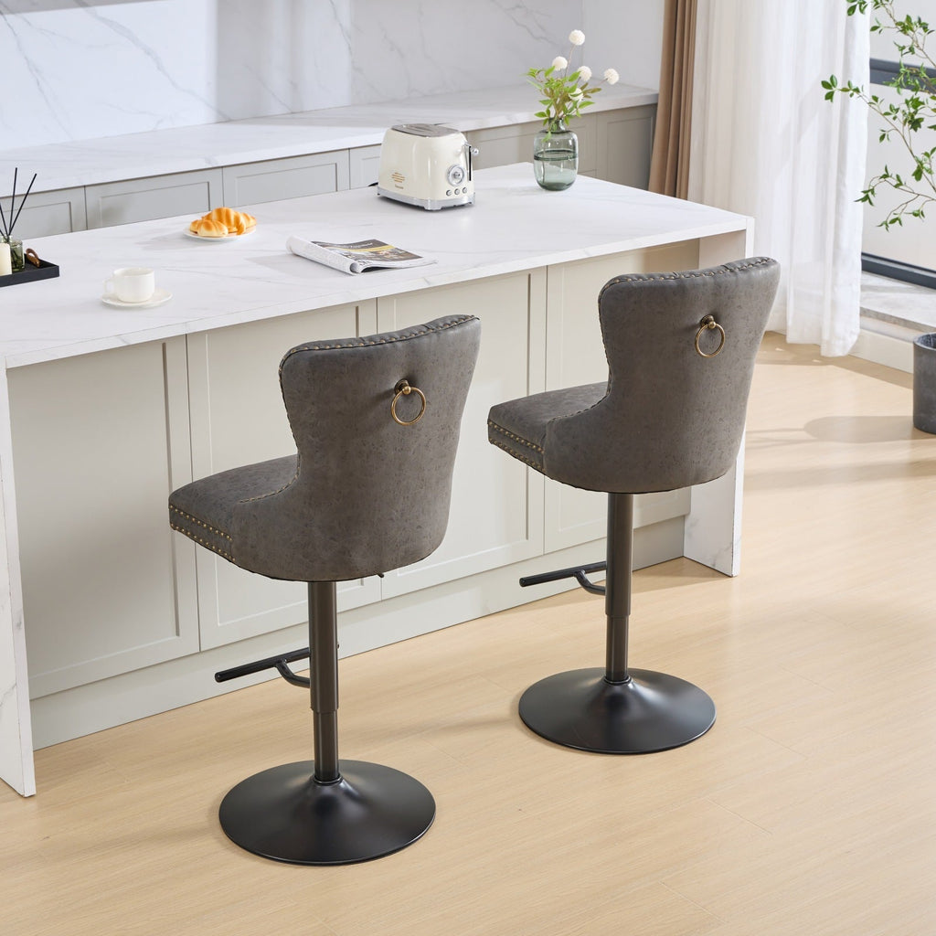 Aged and Retro PU Swivel Barstools Adjusatble Seat Height (Set of 2)