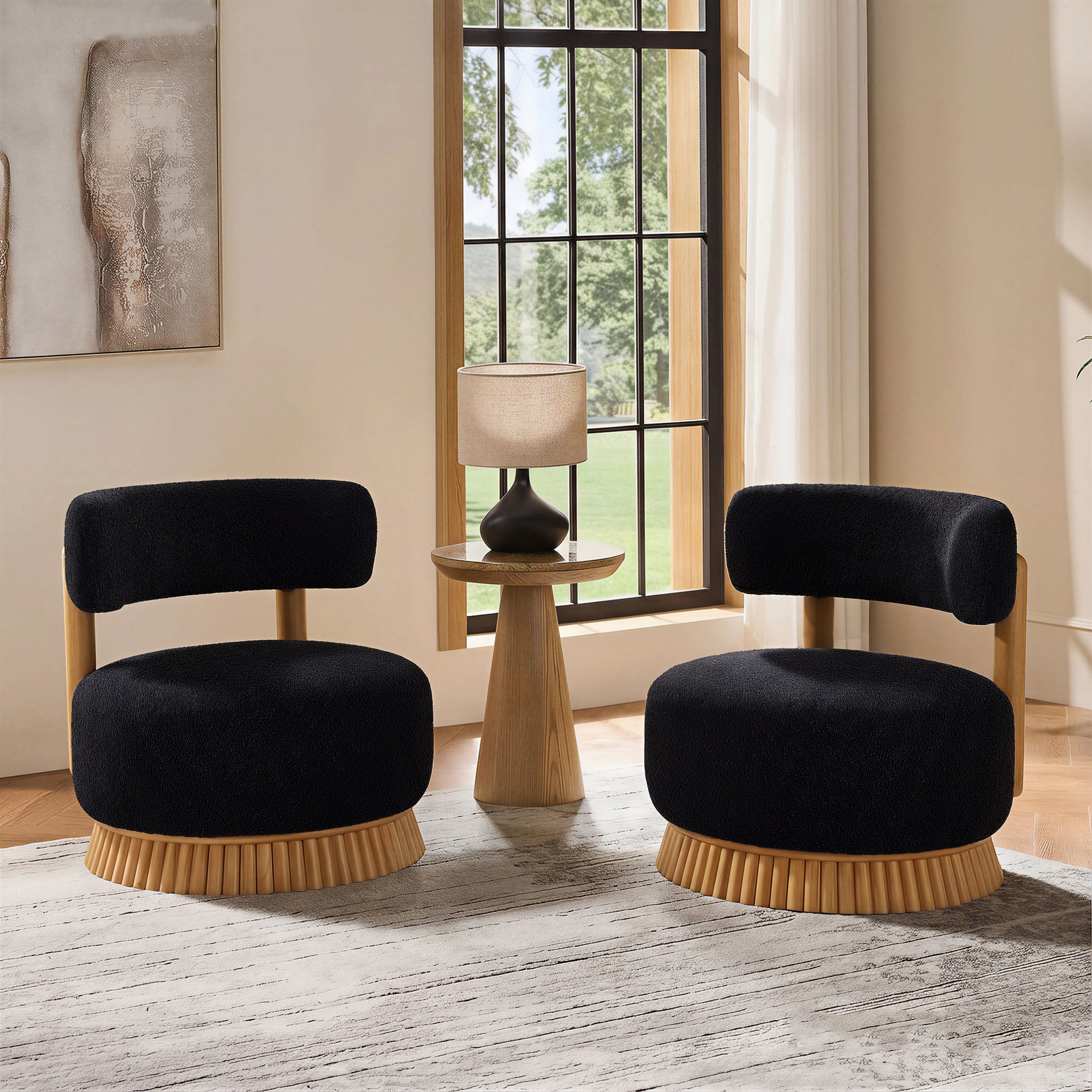 Modern Armless Chair with Wooden Base Featuring Thatched Roof Rod Design