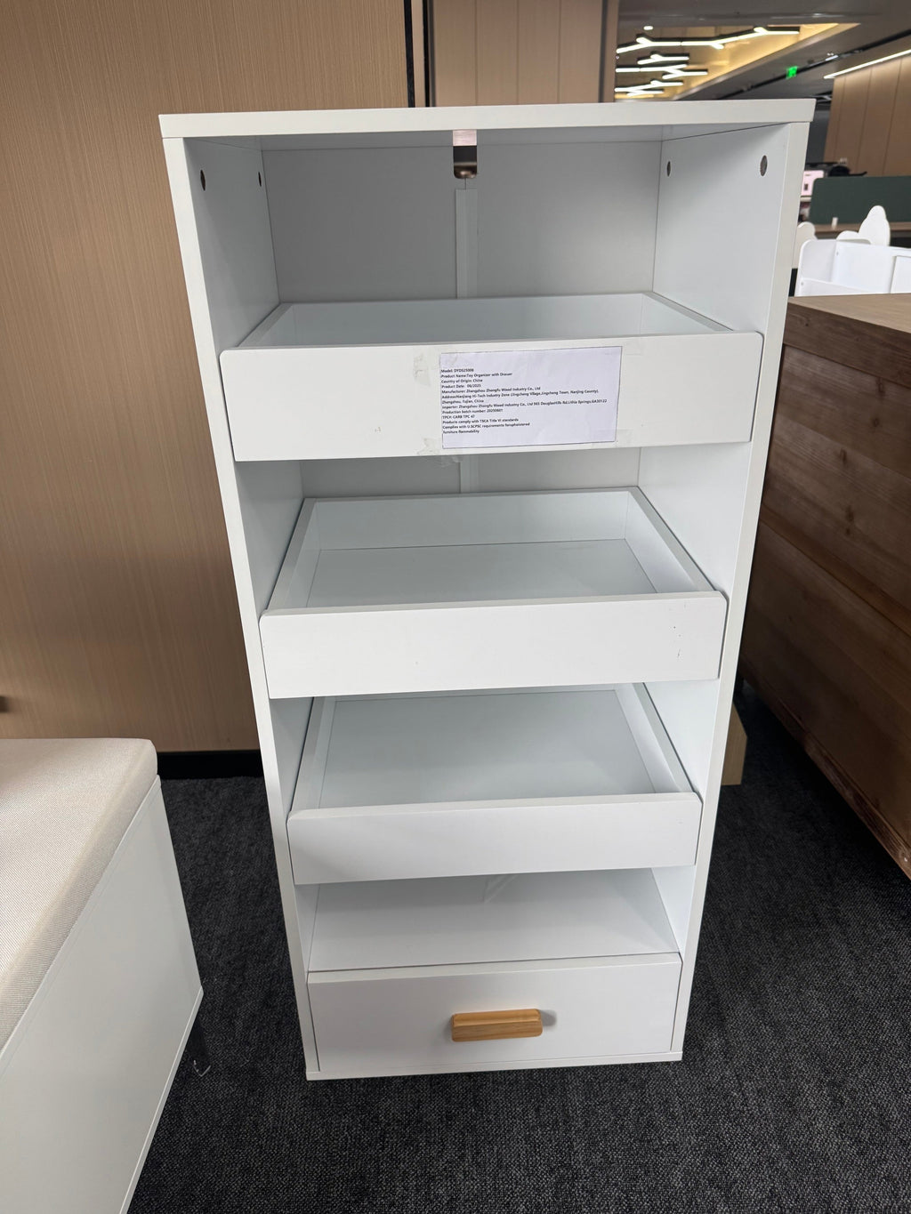 4-Tier Freestanding Bookshelf with 3 Sliding Drawers and 1 Bottom Drawer