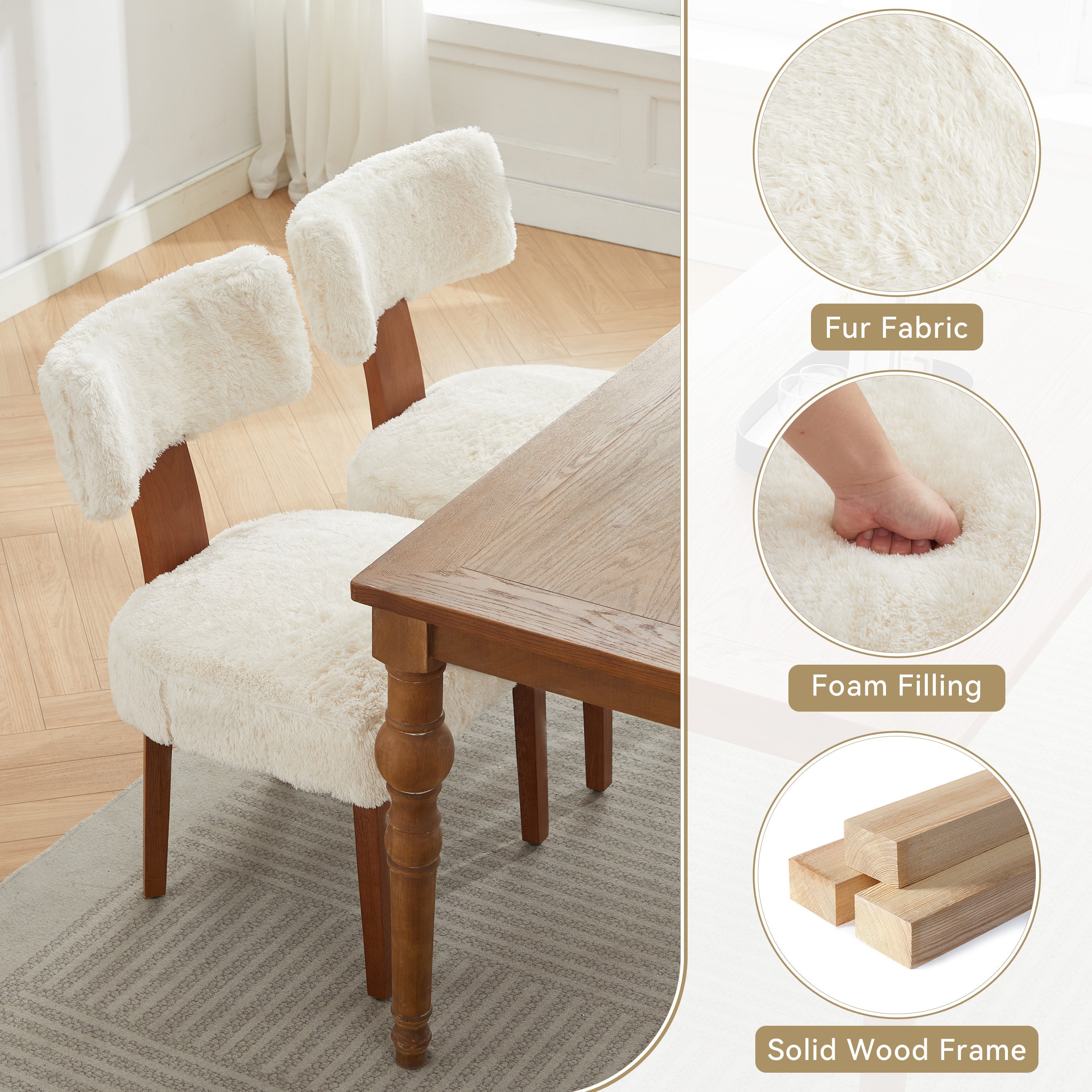 2Pcs  Modern Armless Dining Chairs With Curved Wingback and Solid Wooden Legs