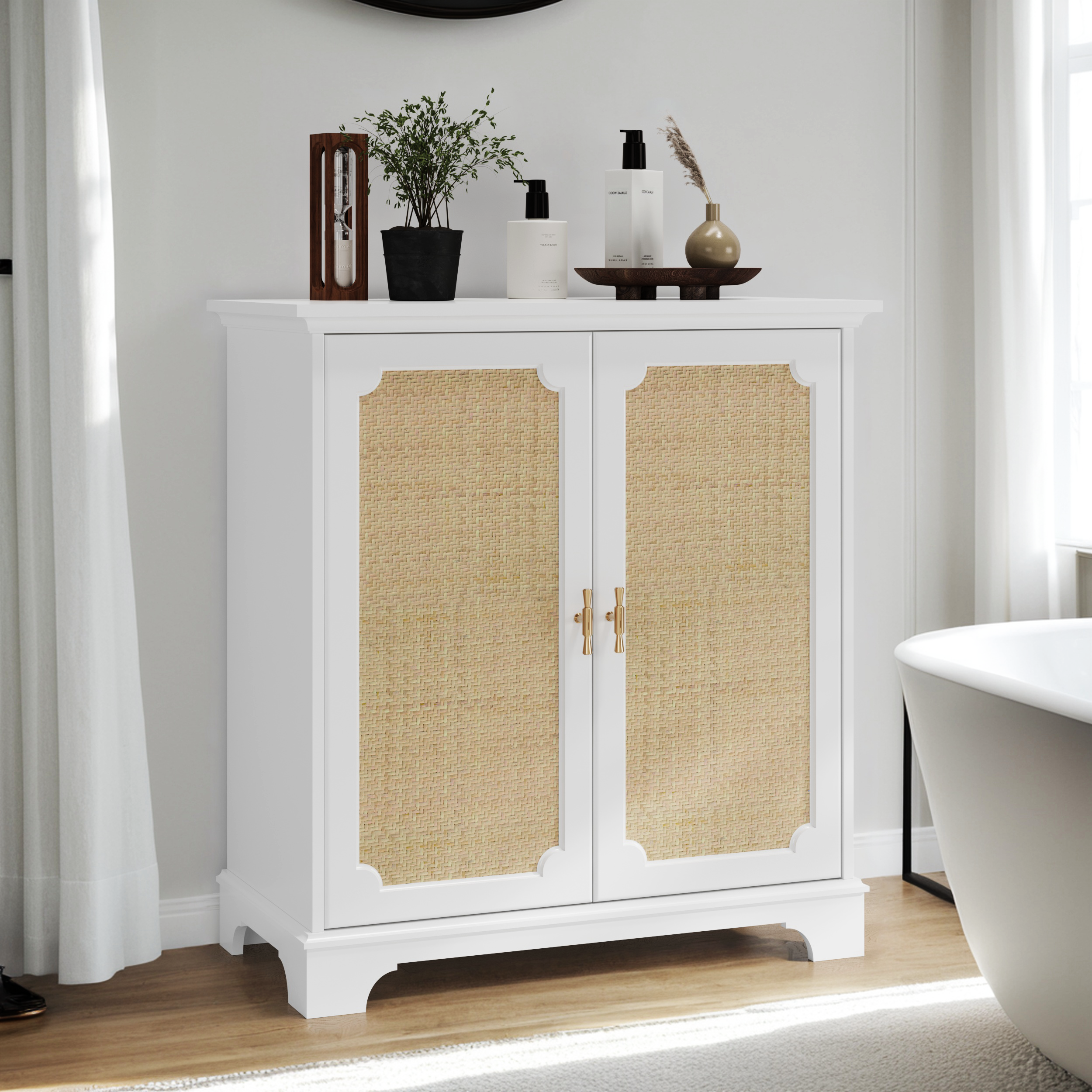 Rattan Decorated Sideboard Buffet Storage