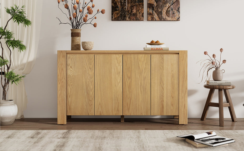4-Door Retro Wood Buffet Cabinet with Storage