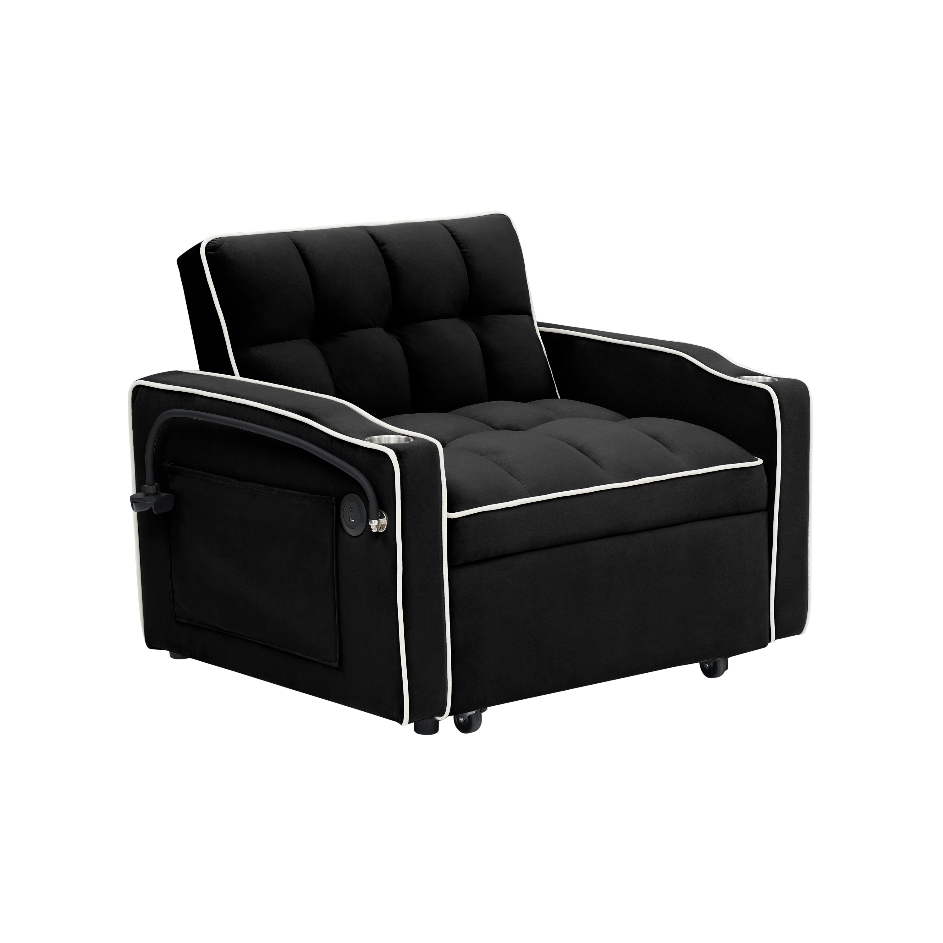 Velvet Foldable Sofa Bed Adjustable Back with USB, Ashtray & Phone Stand
