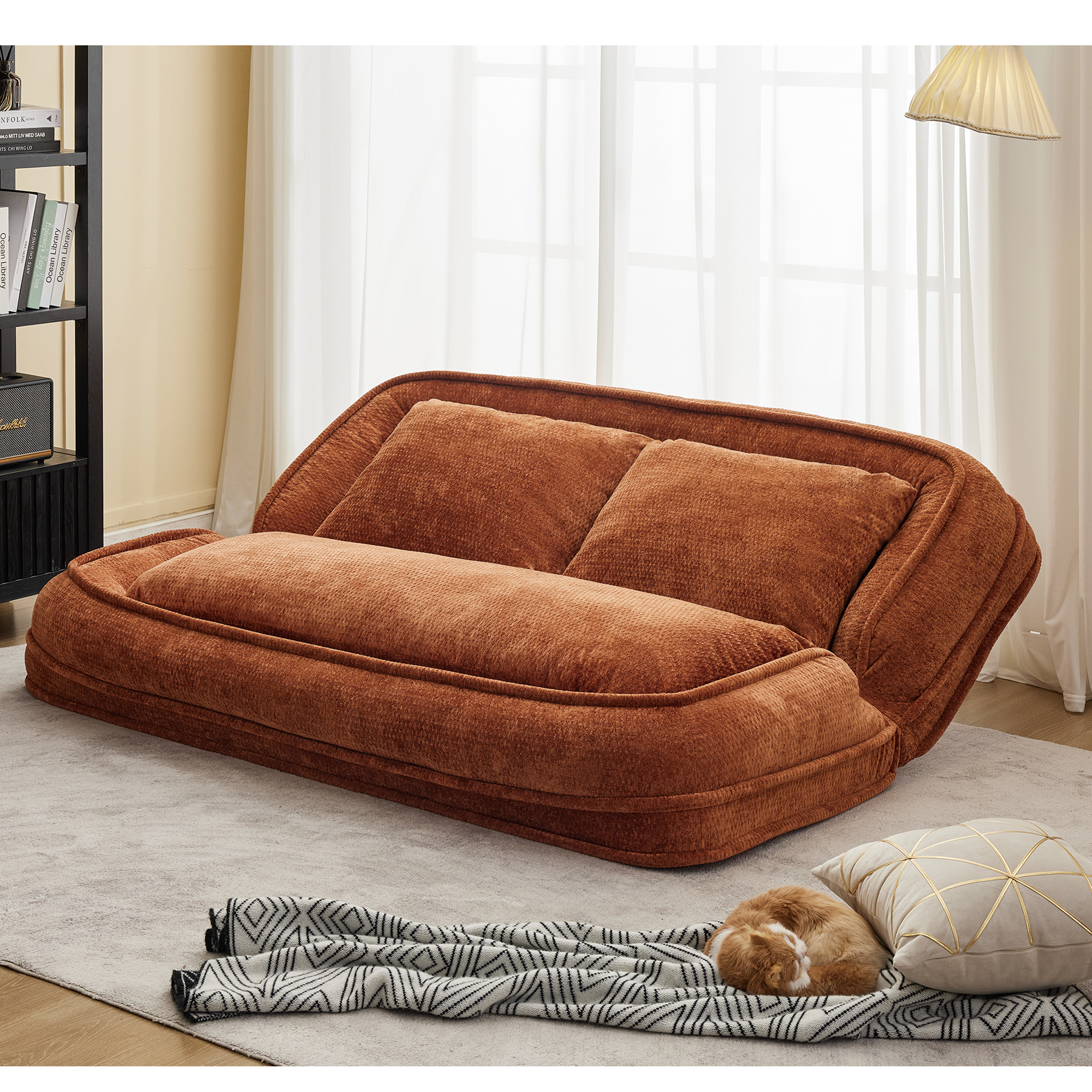 2-in-1 Extra Large Chenille Floor Couch Loveseat for Humans & Dogs
