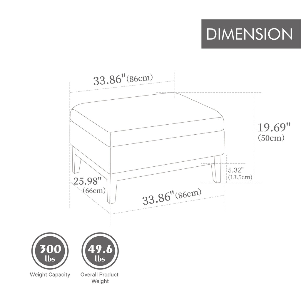 33.86'W Upholstered Wood Base Storage Ottoman