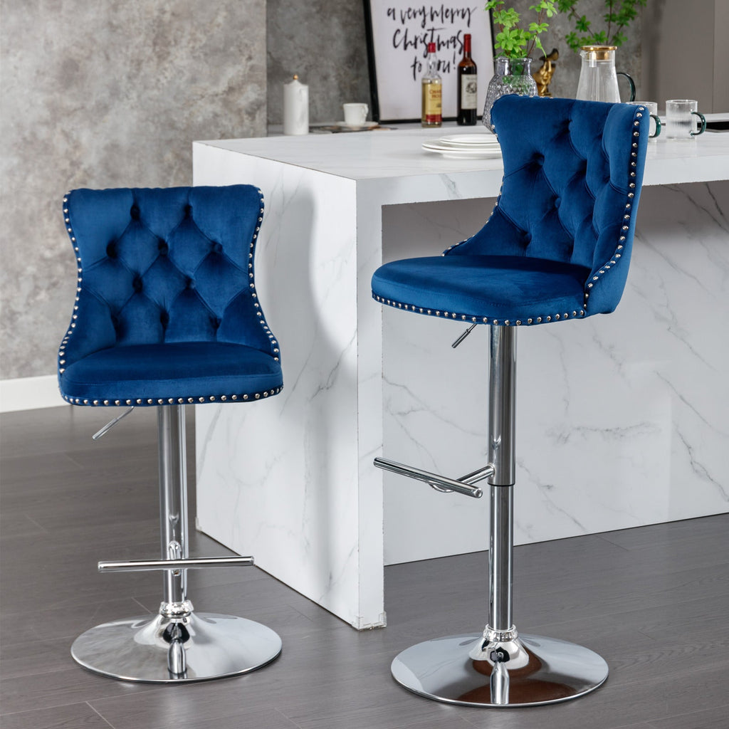 25-33 Inch Modern Velvet Swivel Barstools (Set of 2)
