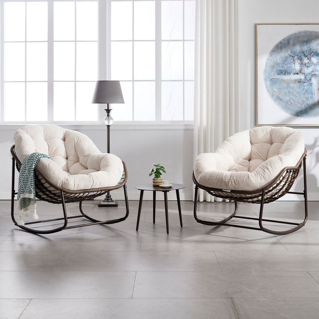 Outdoor Rattan Rocking Recliner Chair with Padded Cushion