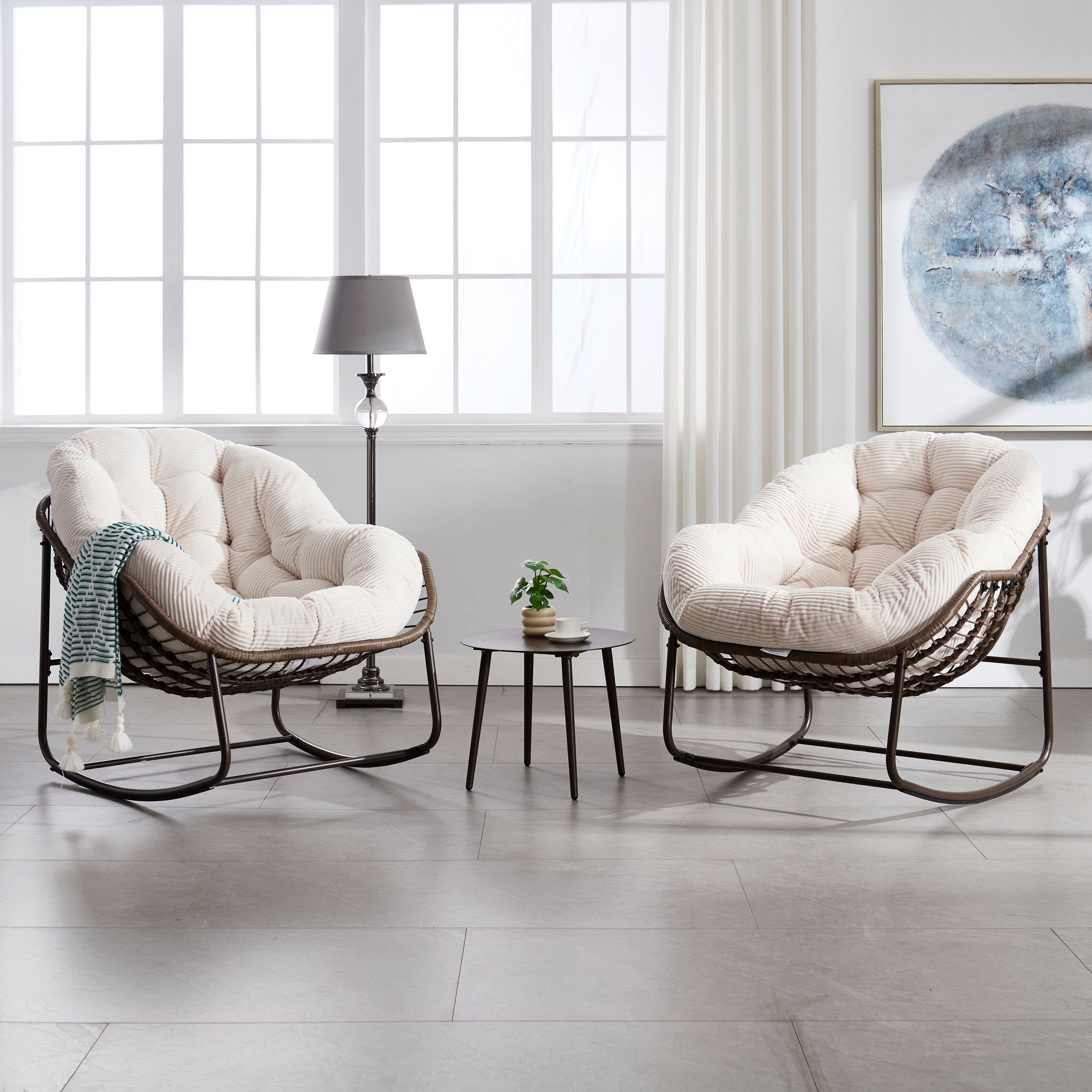Outdoor Rattan Rocking Recliner Chair with Padded Cushion