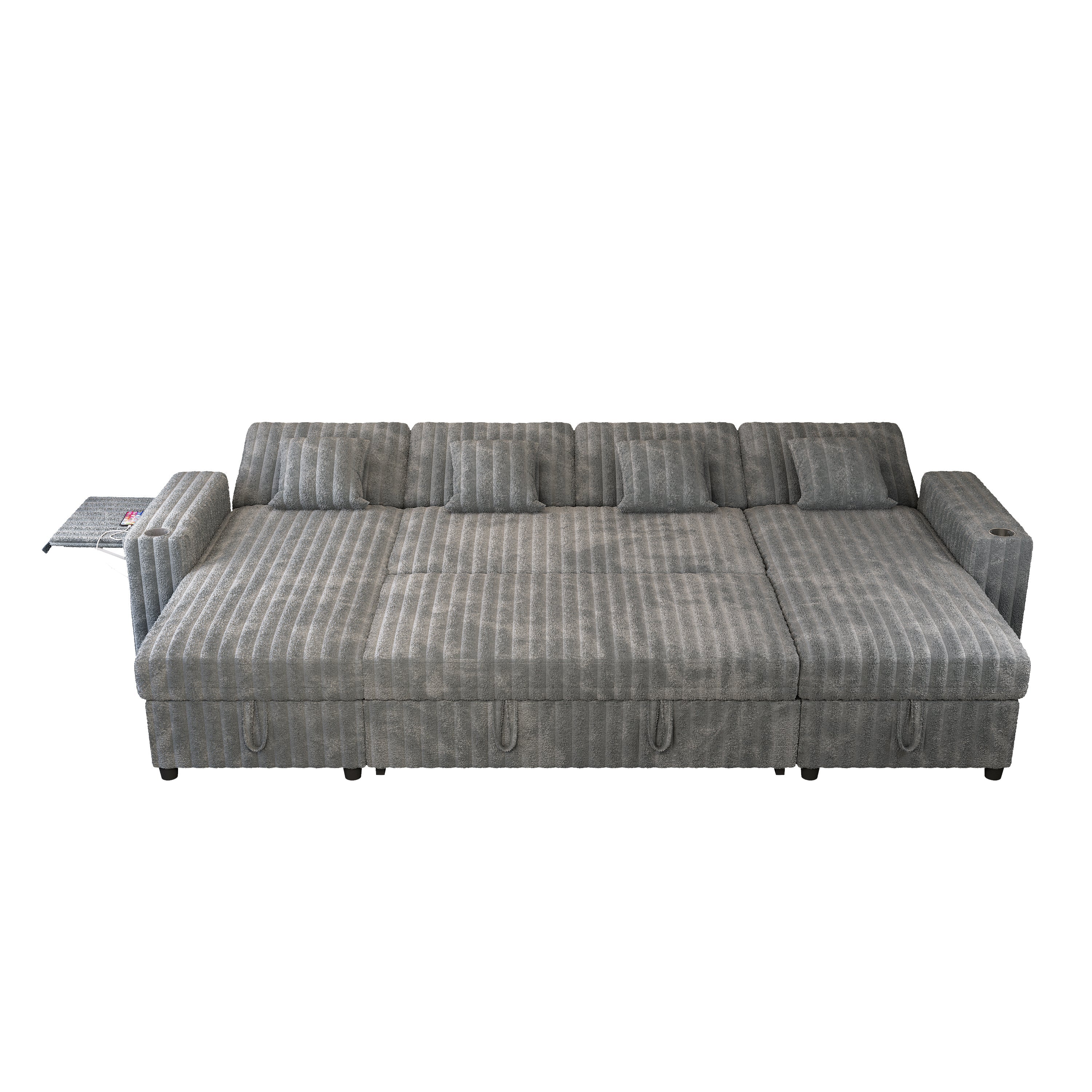 122" U-Shaped Sleeper Sofa Gray Pull Out Bed Sectional with Storage Chaise