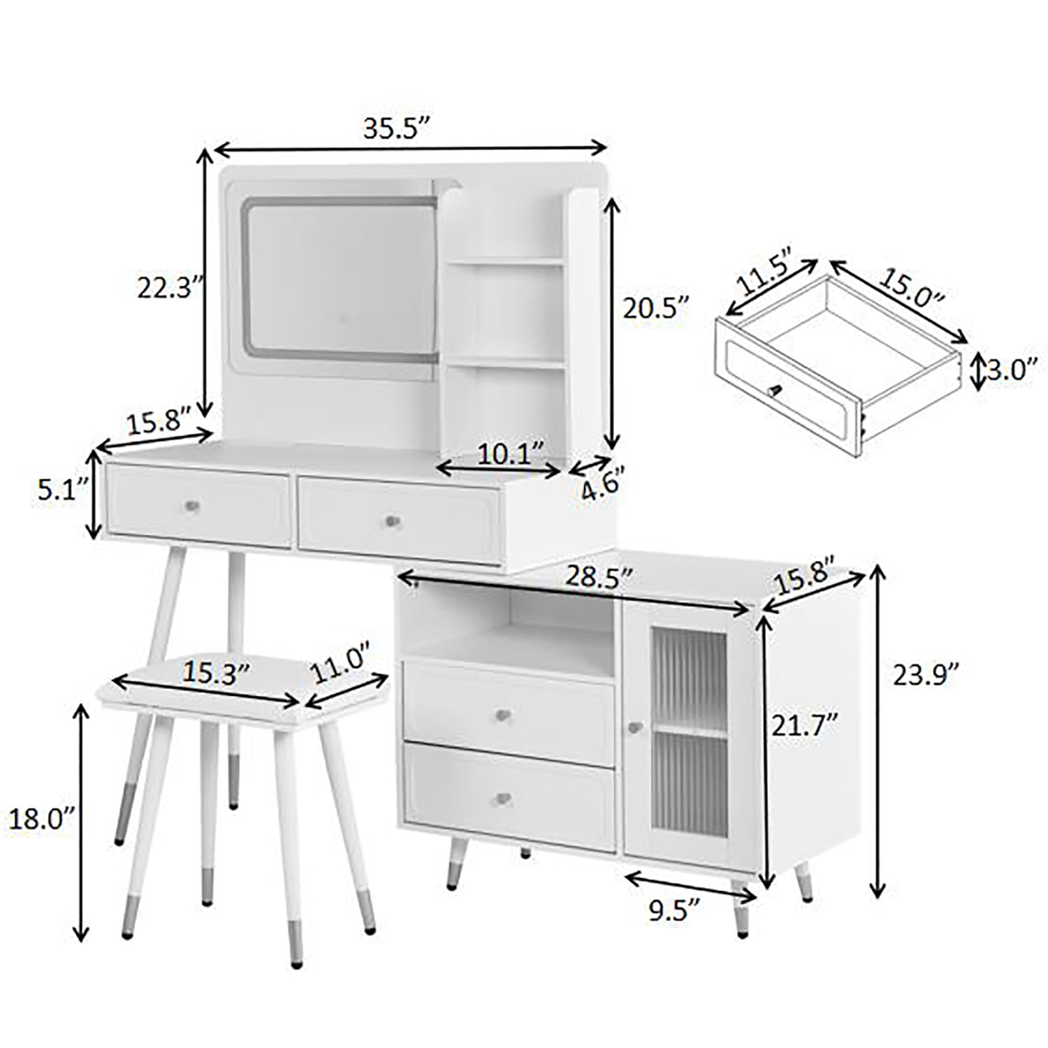 Modern Makeup Vanity Desk with Mirror and Lights