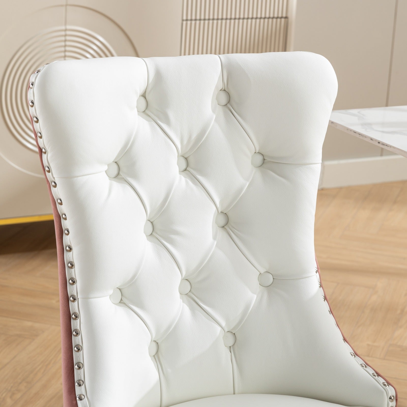 Tufted Solid Wood PU Upholstered Dining Chair with Wood Legs (Set of 2)