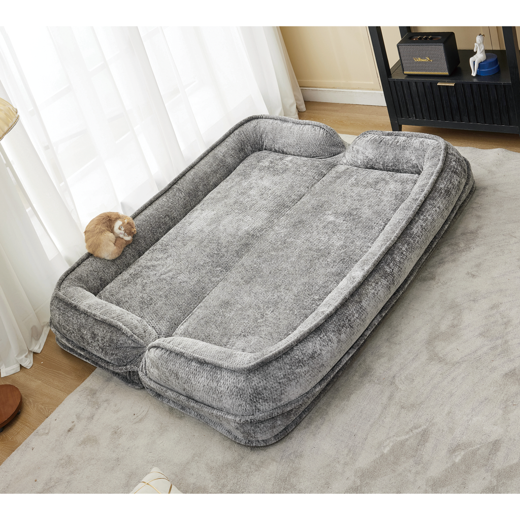2-in-1 Extra Large Chenille Floor Couch Loveseat for Humans & Dogs