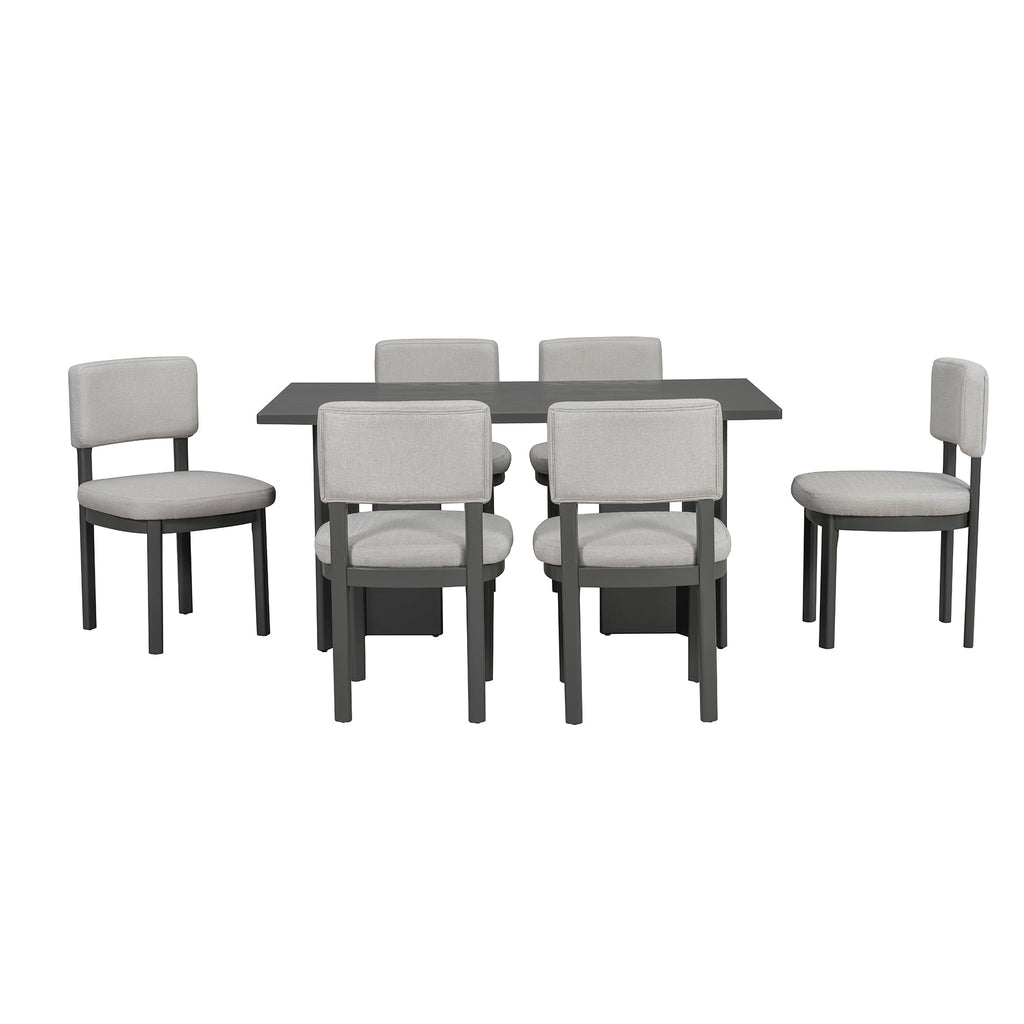 Farmhouse Dining Table Set with 6 Upholstered Chairs