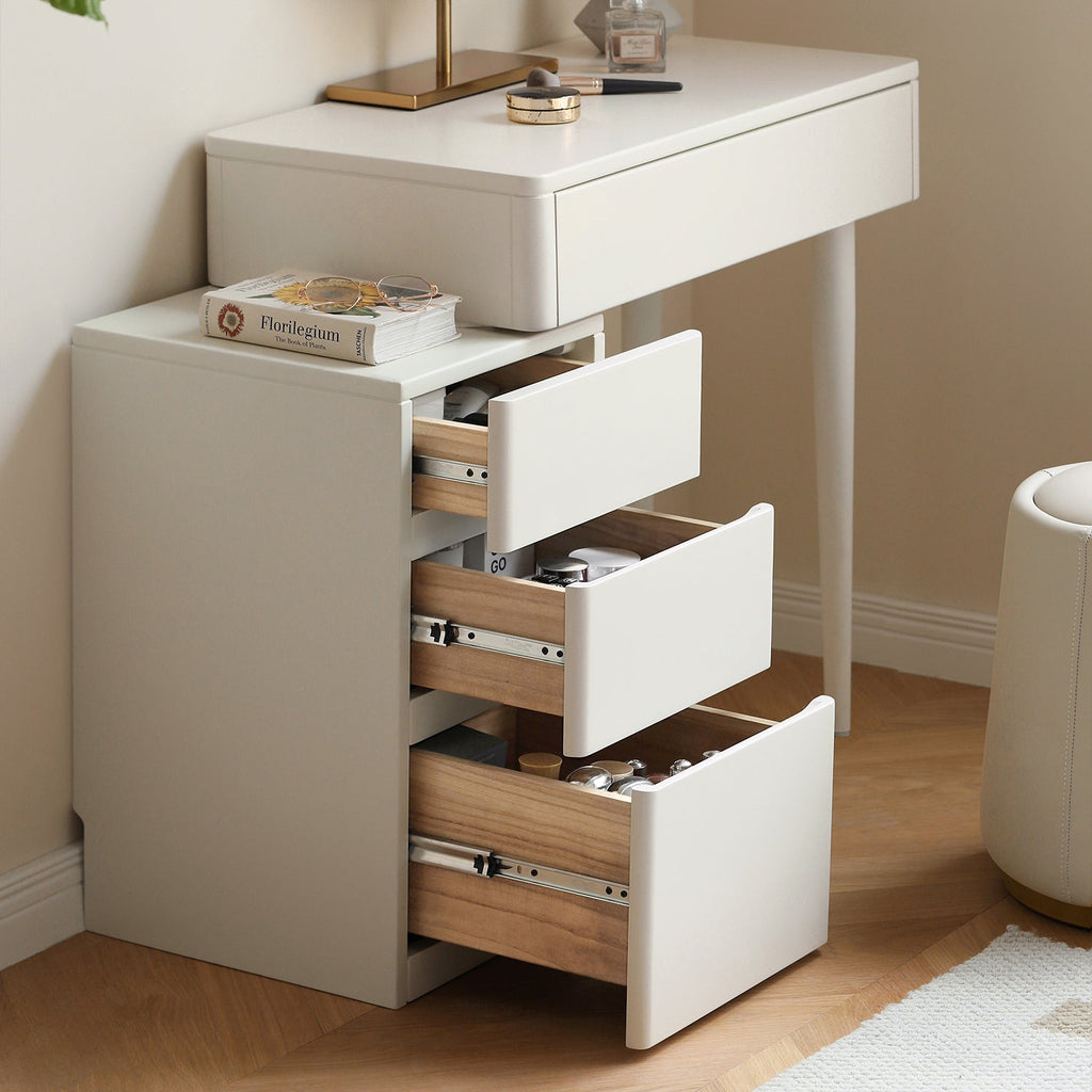 White Solid Wood Vanity Table with Stool