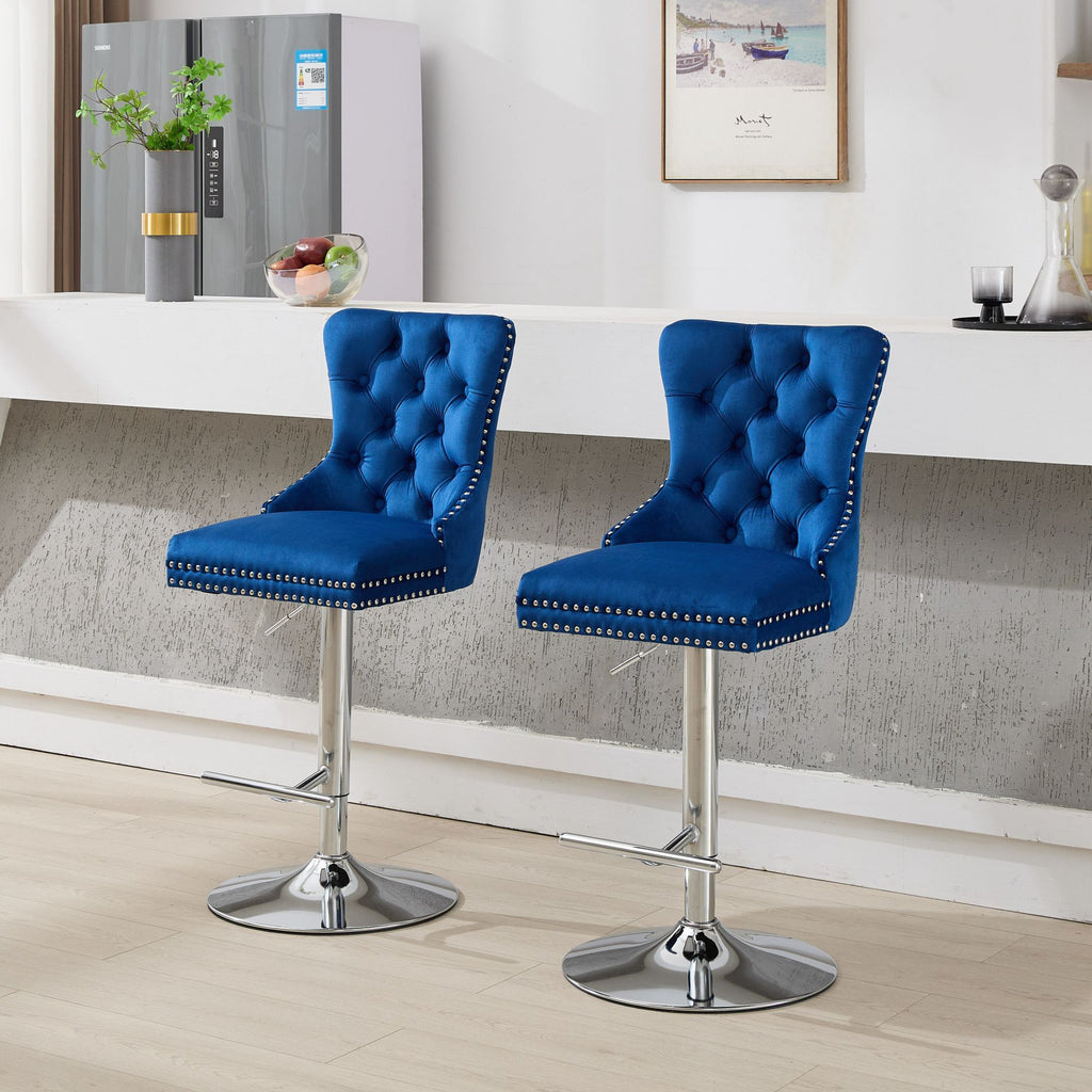 Modern Upholstered Swivel Velvet Barstools (Set of 2)