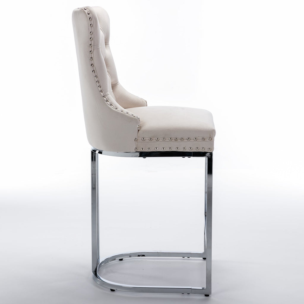 Luxury Elegant Nailhead Trim Tufted Velvet Bar Stools (Set of 2)