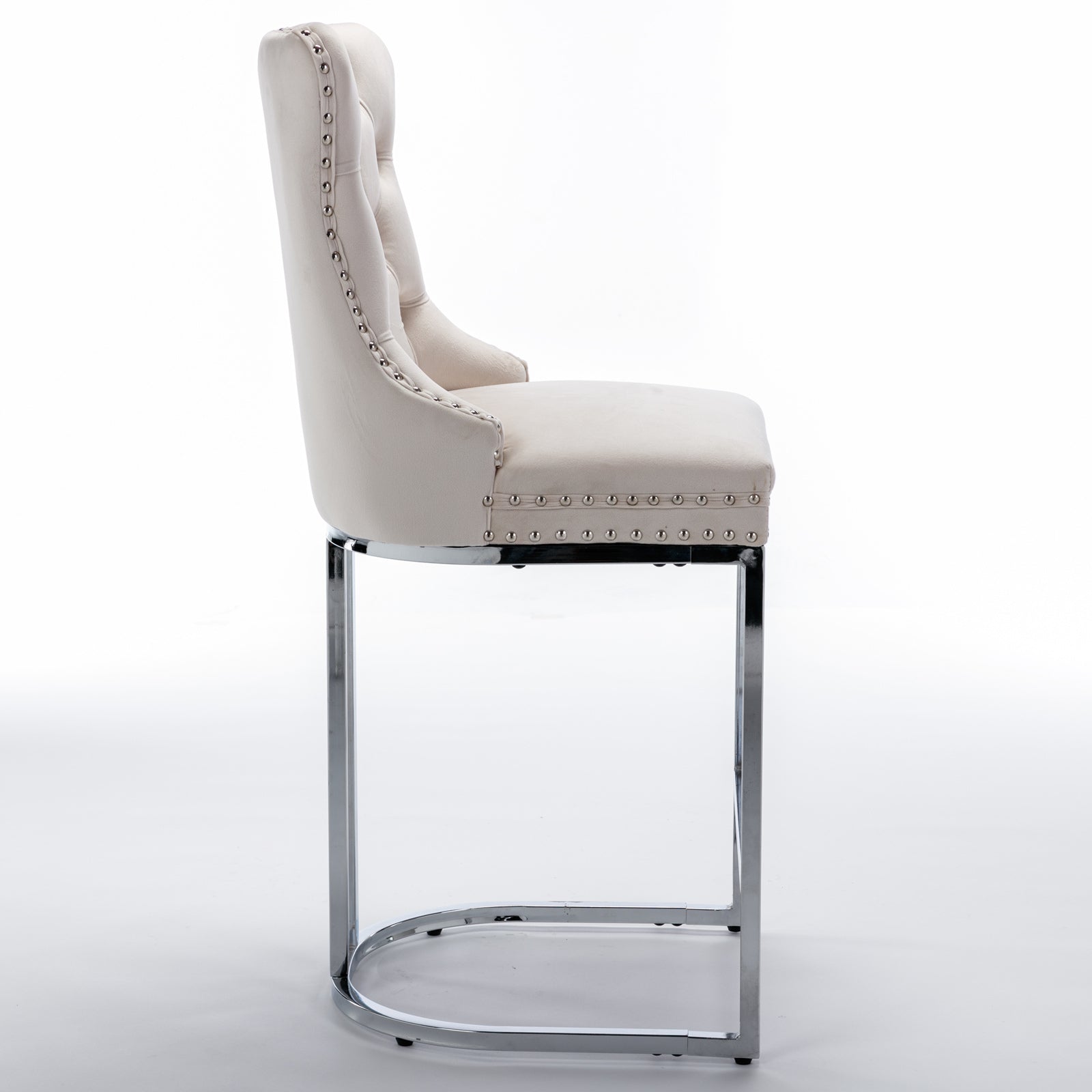 Luxury Elegant Nailhead Trim Tufted Velvet Bar Stools (Set of 2)