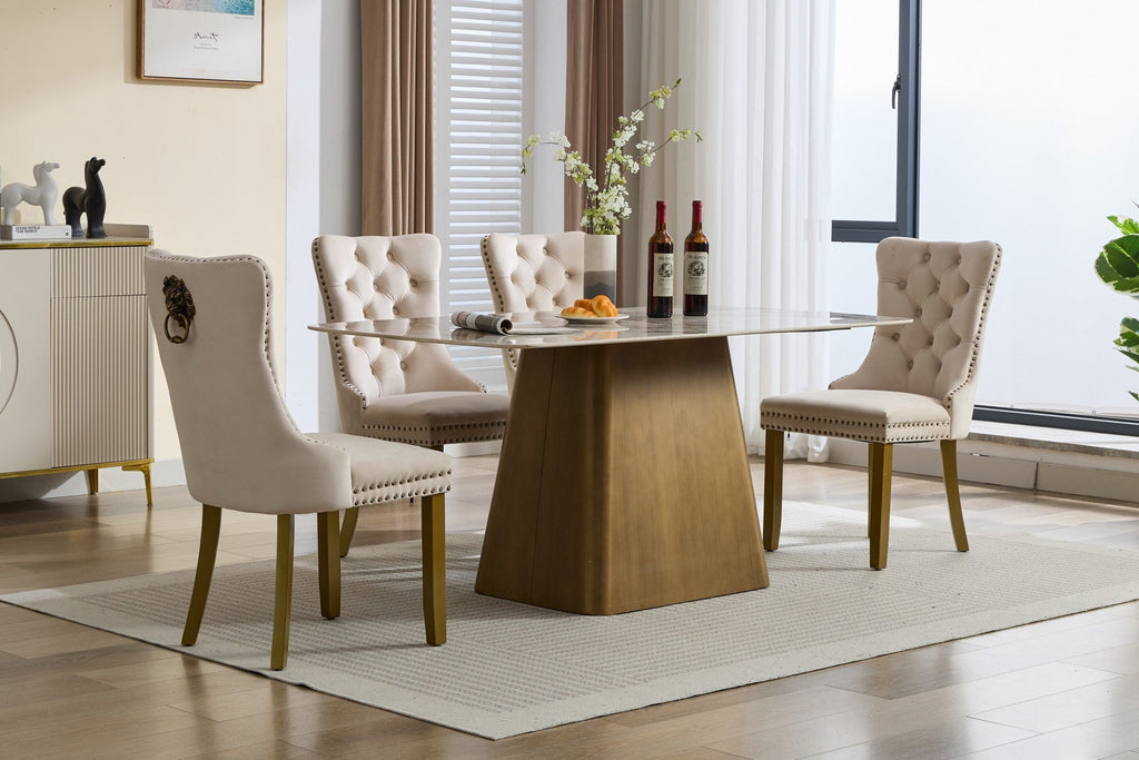 Mid-Century Velvet Dining Chairs with Lion Head Pull Ring (Set of 2)