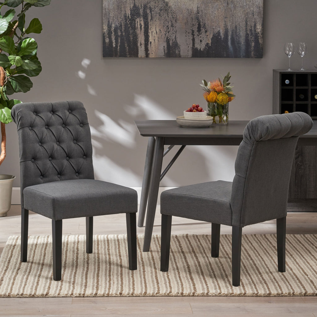 Tuft Dining Rolltop Chairs with Button Tufted Backrest (Set of 2)