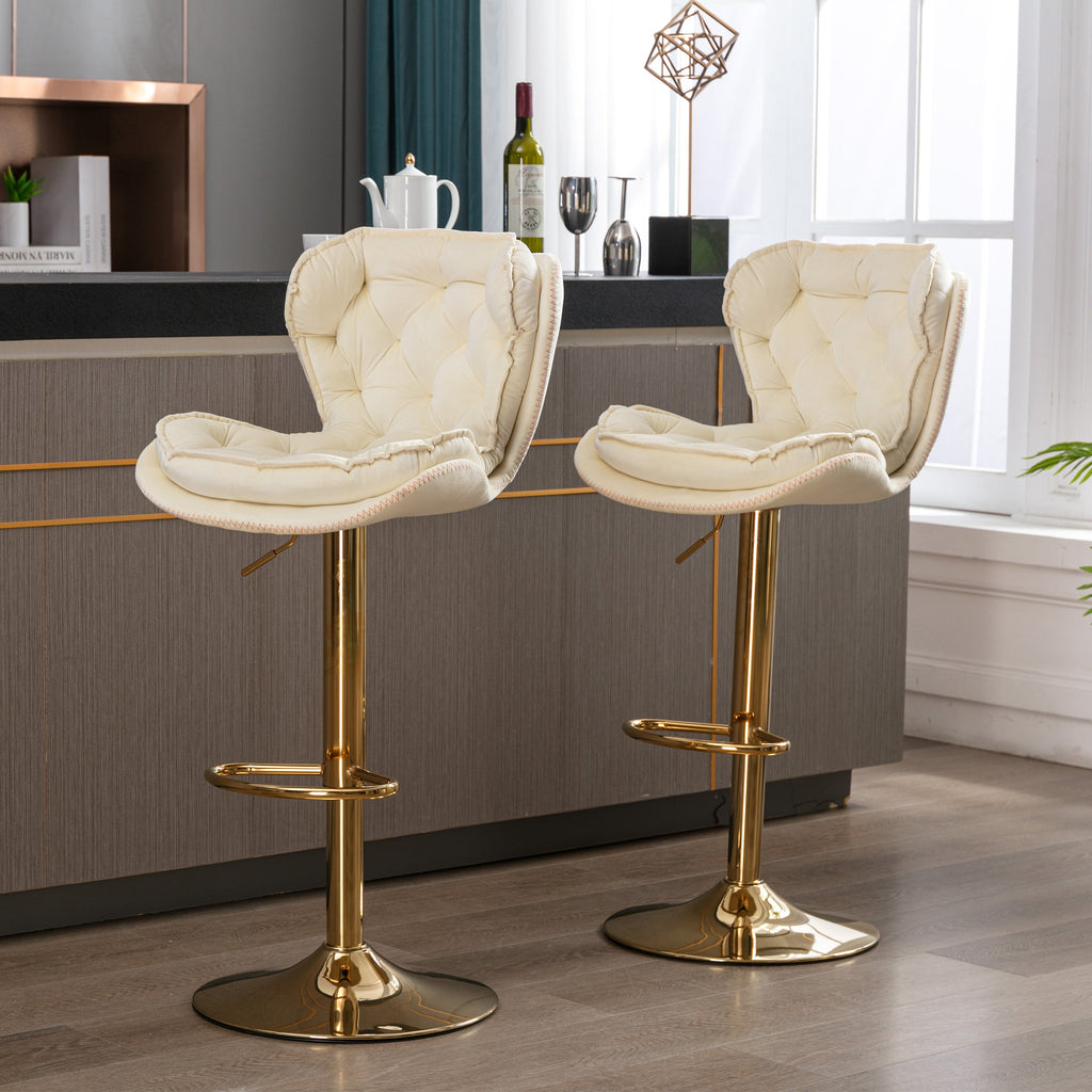 Velvet Bar Stools Set of 2 - Gold Base Adjustable Swivel Counter