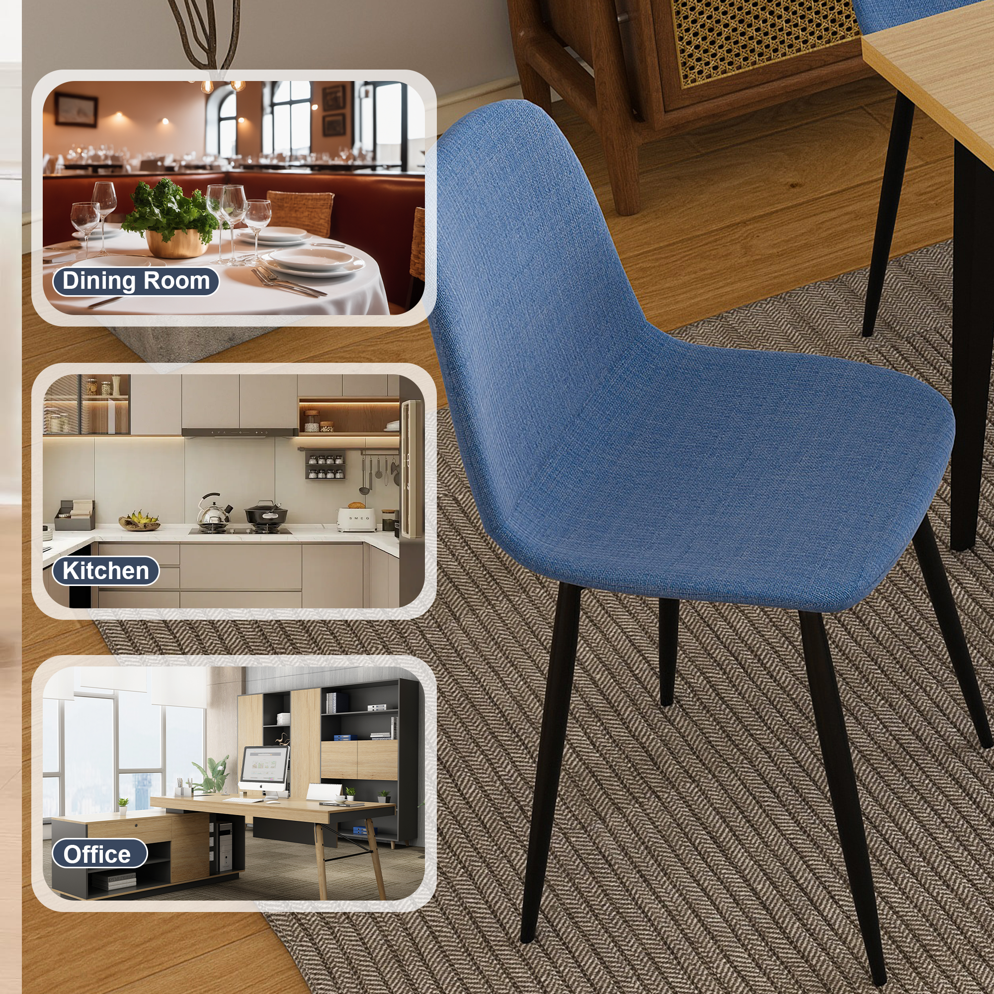 Modern Knit Fabric Dining Chairs with Iron Legs (Set of 4)