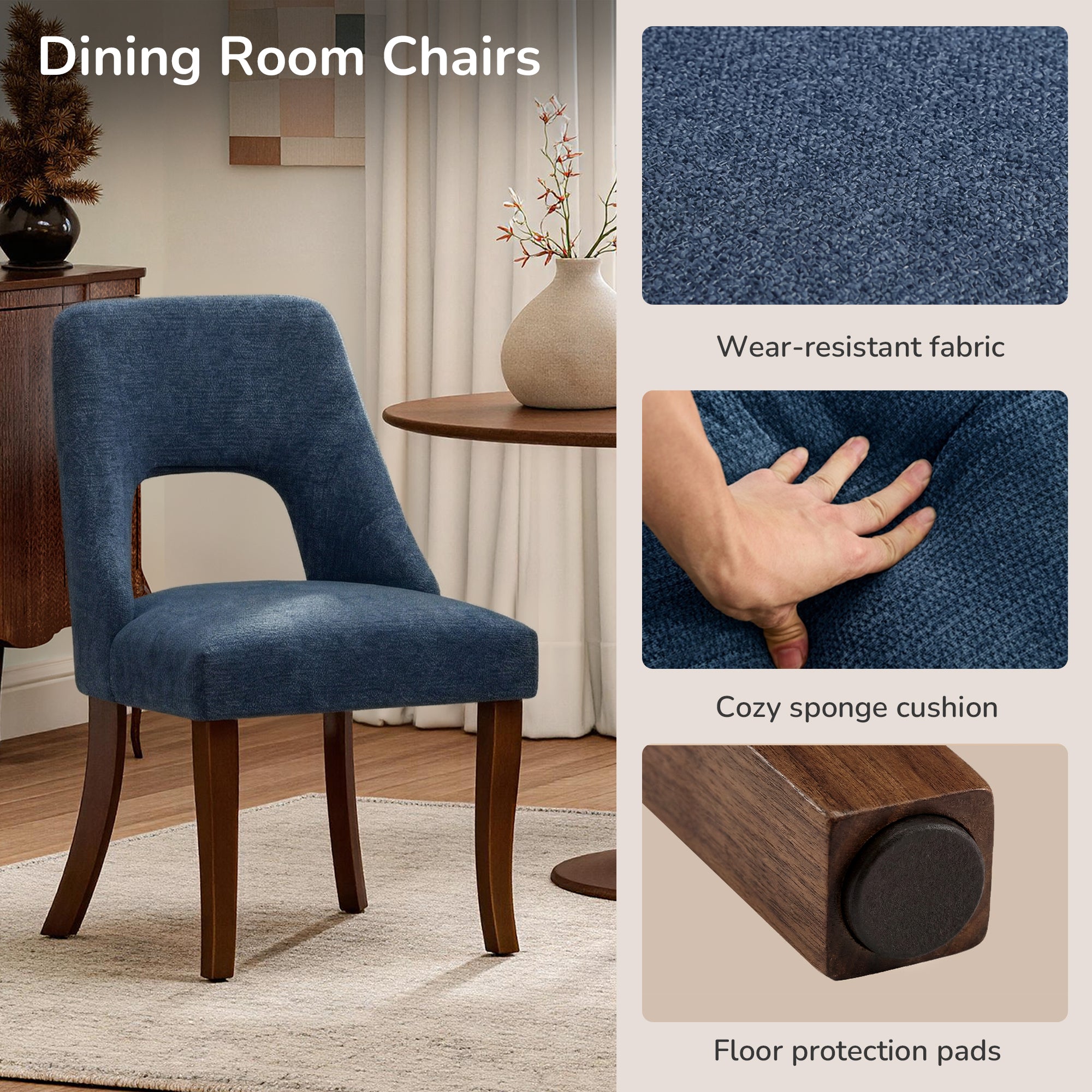 Chenille Elegant Tufted Club Dining Room Chairs (Set of 2)