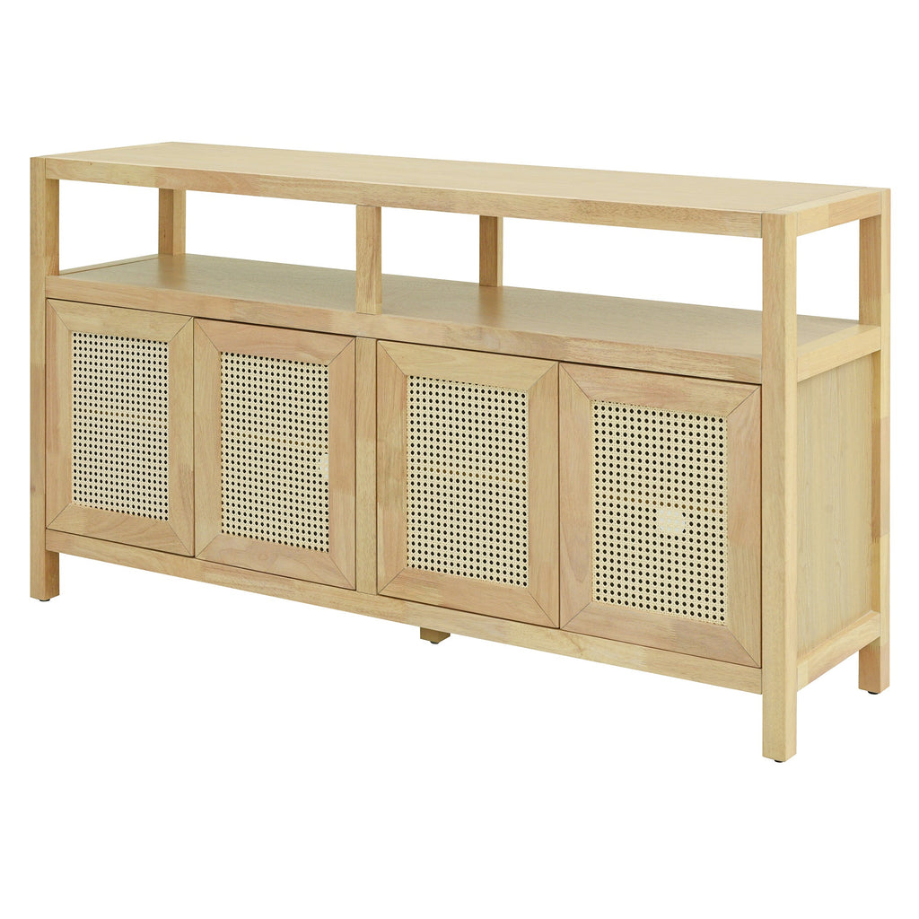 Bohemian Style Rattan Storage Cabinet with 3-position Adjustable Shelves