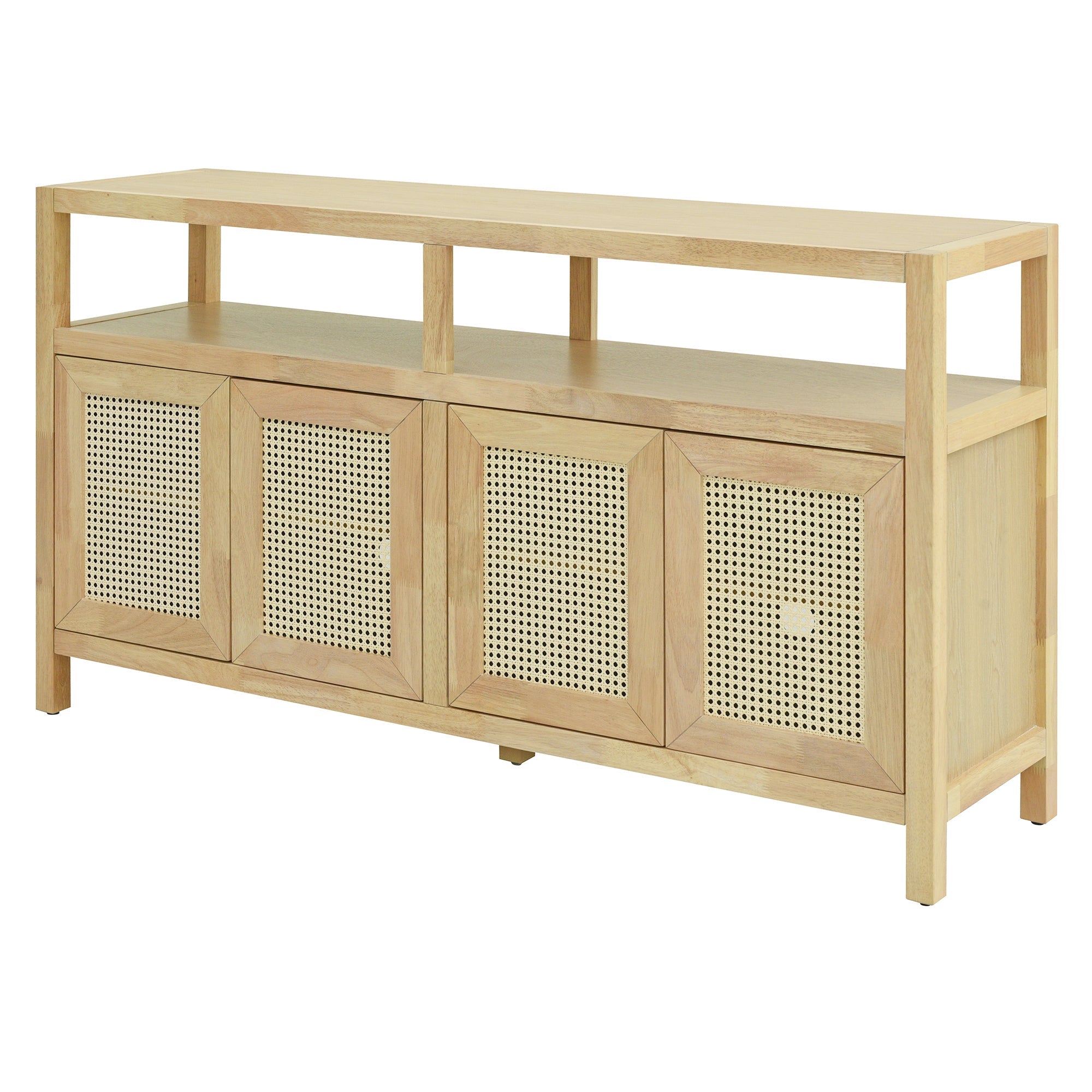 Bohemian Style Rattan Storage Cabinet with 3-position Adjustable Shelves