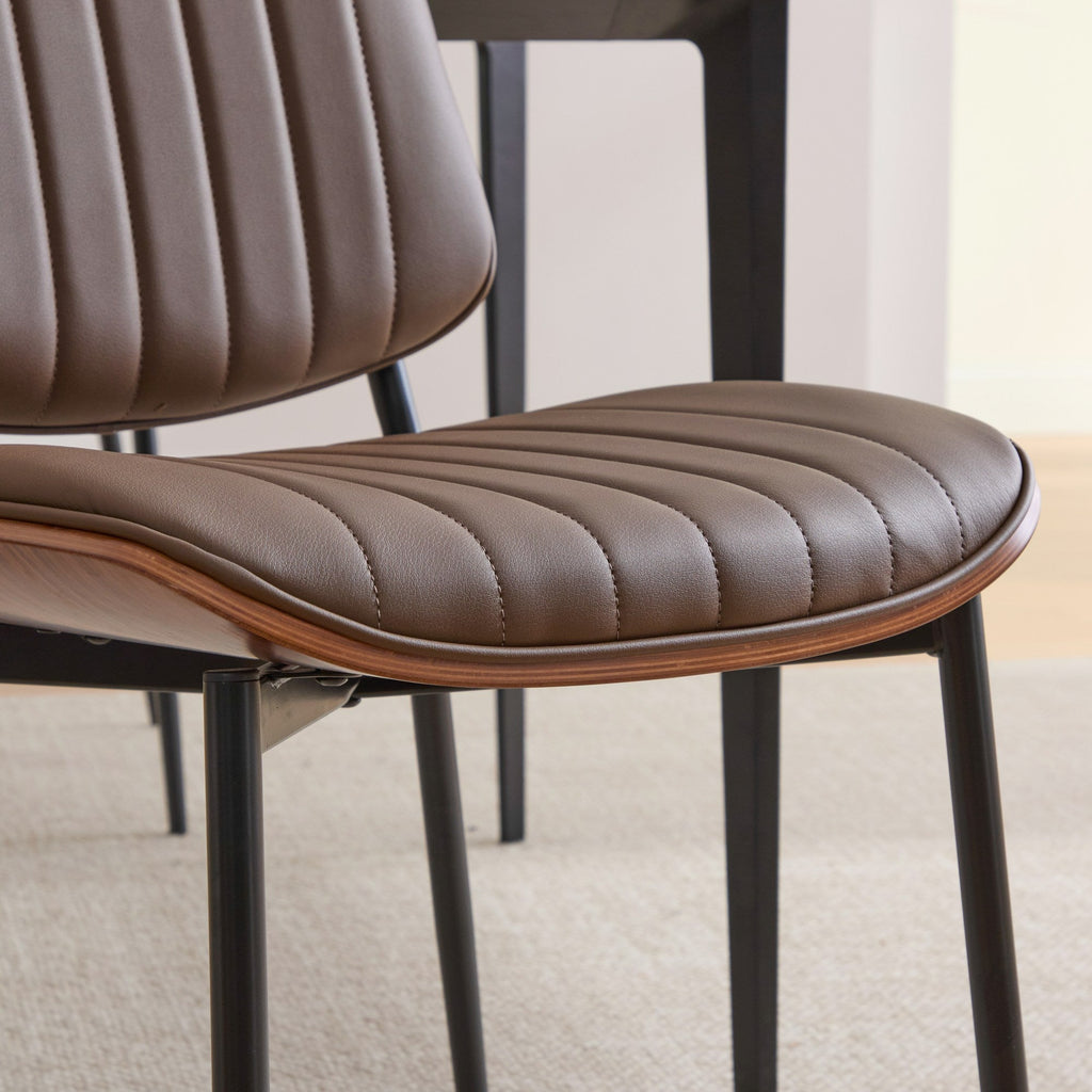 Mid Century Modern Retro Faux Leather Dining Chairs with Walnut Bentwood (Set of 2)