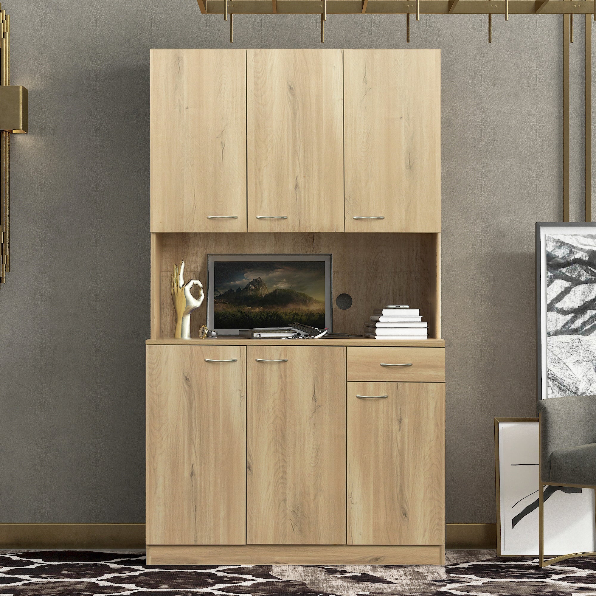 70.87' Tall White Kitchen Cabinet with 6-Doors