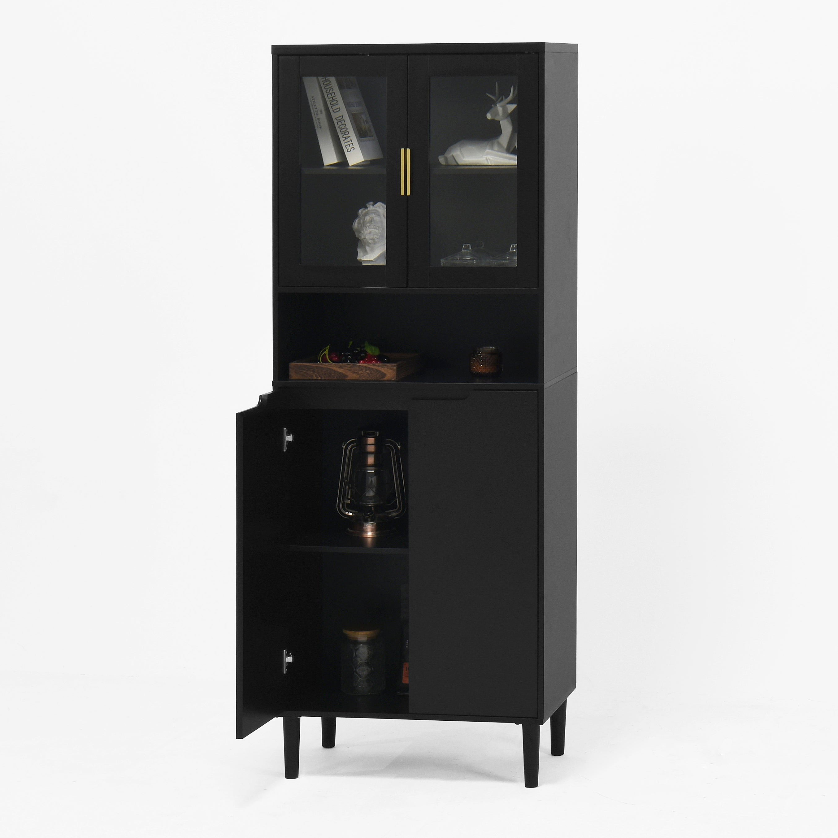 Tempered Glass Door Tall Storage Bookcase